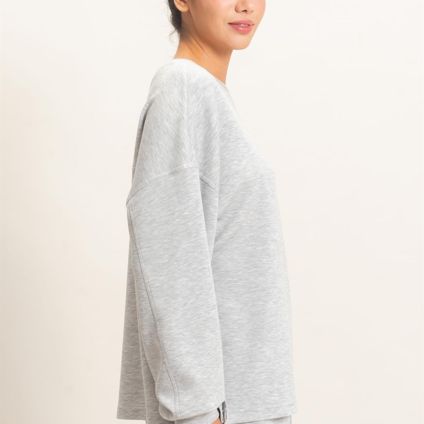 Wholesale Oversized Crew Neck Top Sweatshirts DZ26E388 HEATHER GRAY DOUBLE ZERO