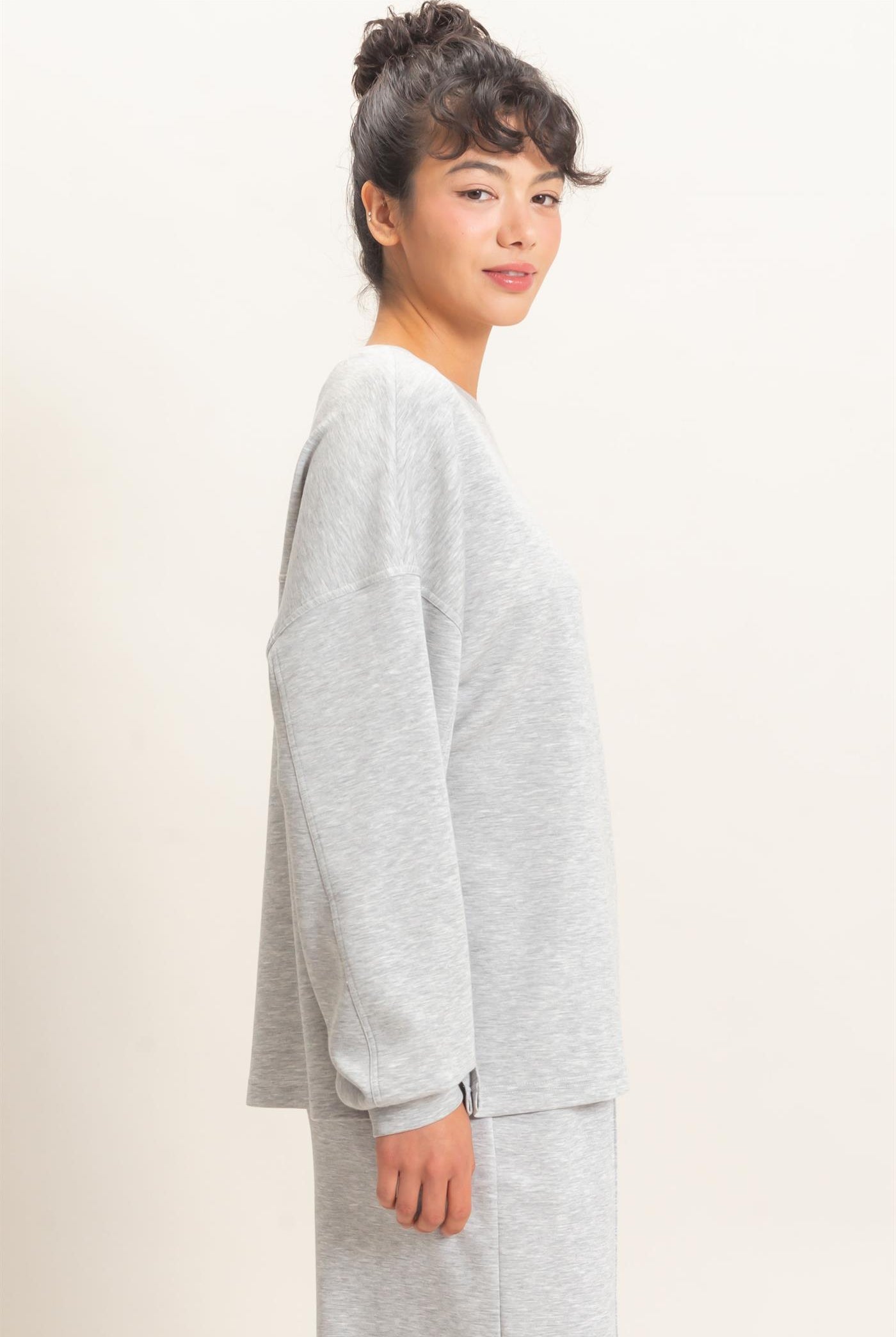 Wholesale Oversized Crew Neck Top Sweatshirts DZ26E388 HEATHER GRAY DOUBLE ZERO