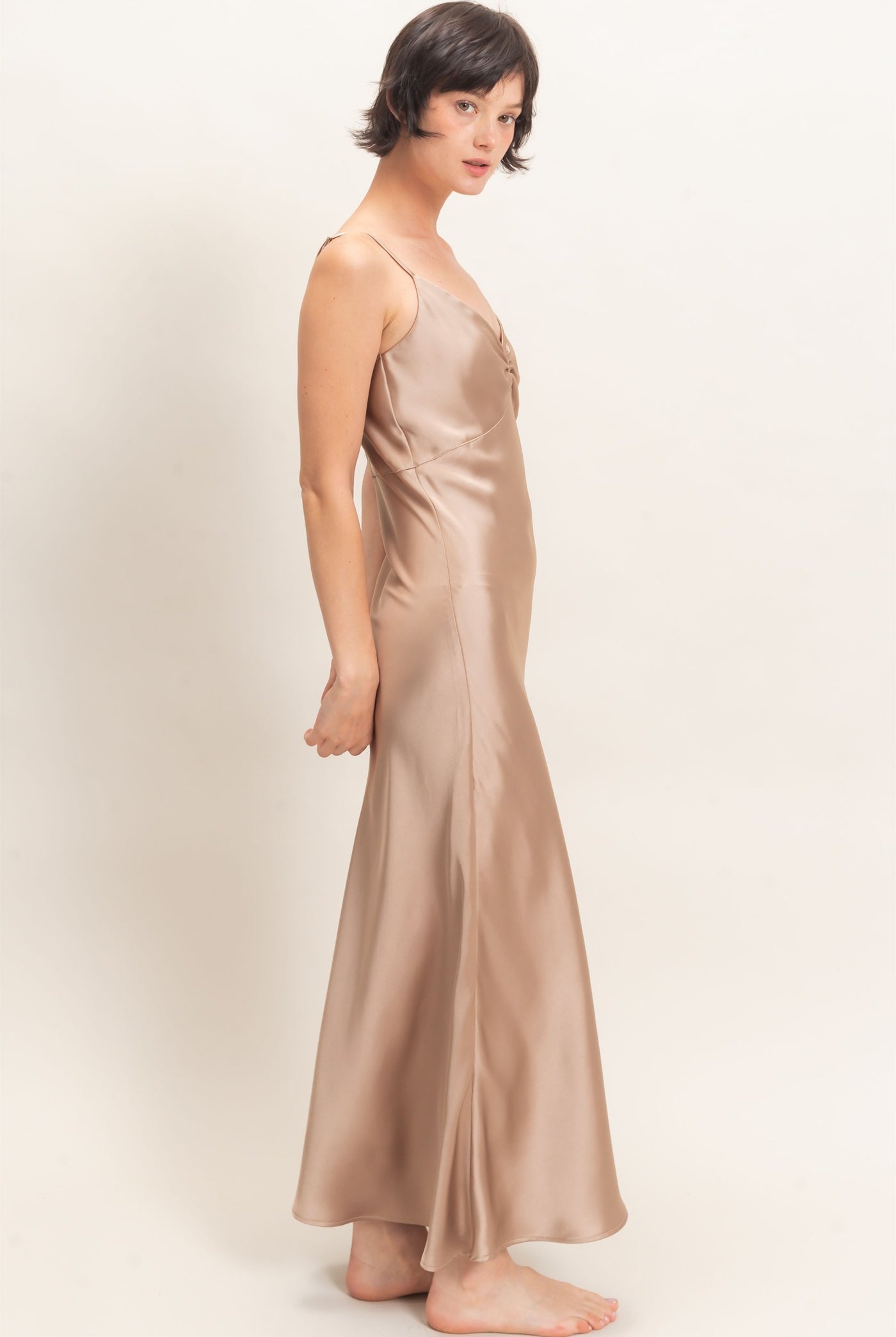 Wholesale Satin Slip Dress With Spaghetti Straps Dresses DZ26E380 DARK TAUPE DOUBLE ZERO