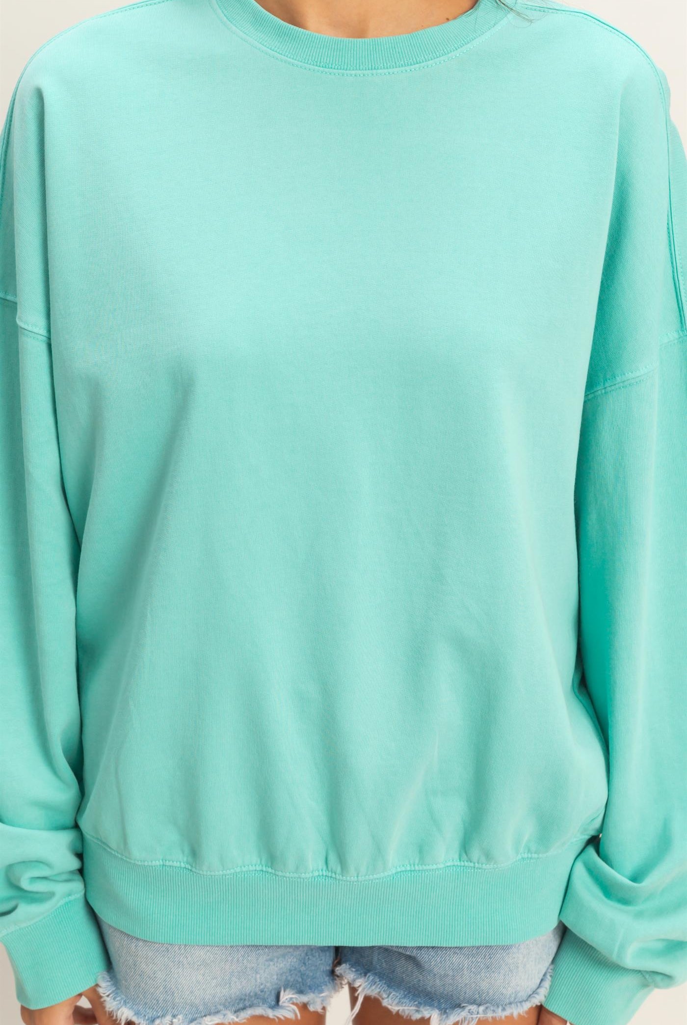 Wholesale Ribbed Crew Neck Sweatshirt Sweatshirts DZ26A265 TURQUOISE DOUBLE ZERO