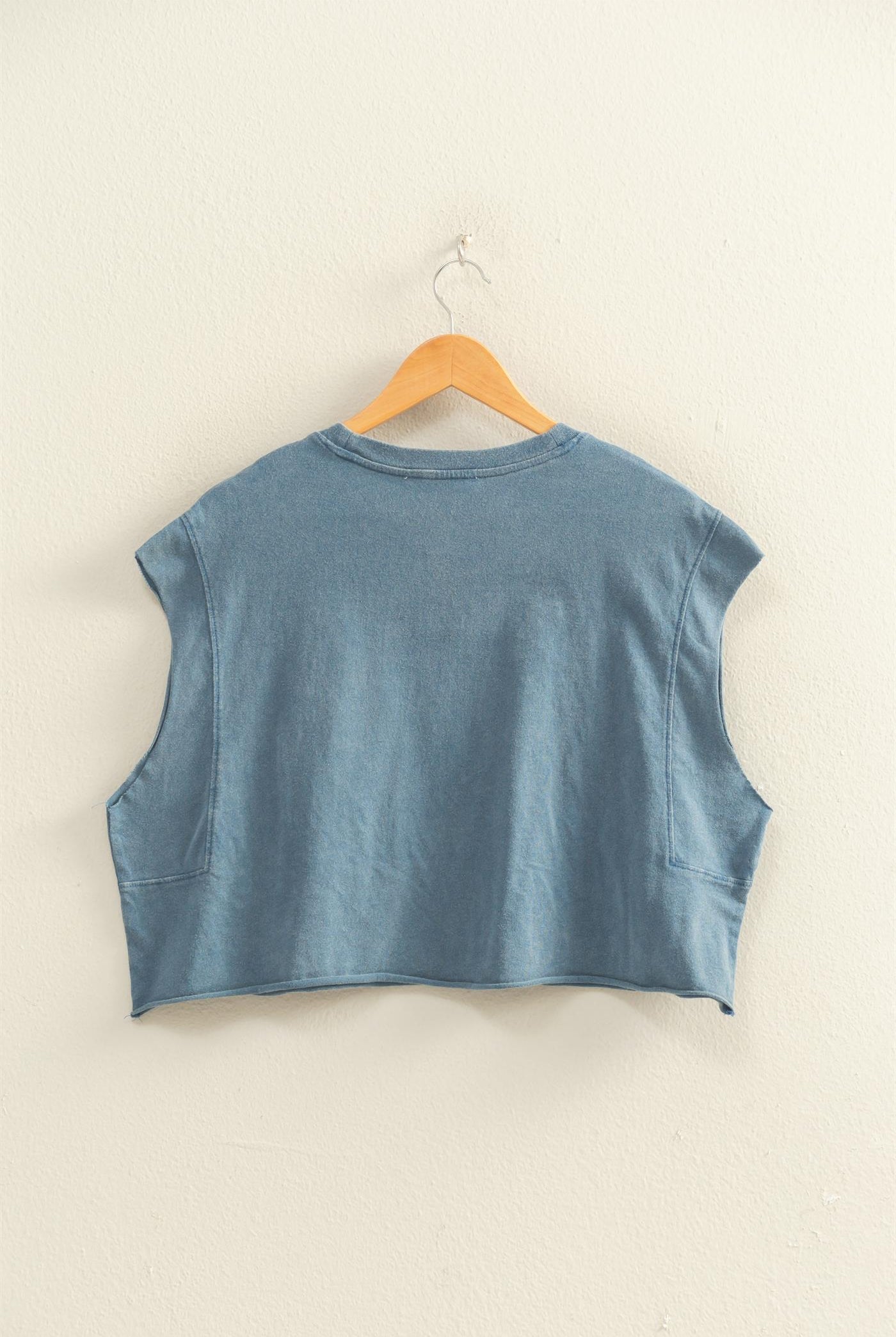 Wholesale Crew Neck Boxy Sleeveless Cropped Top Clothing Tops DZ26A224 NAVY DOUBLE ZERO