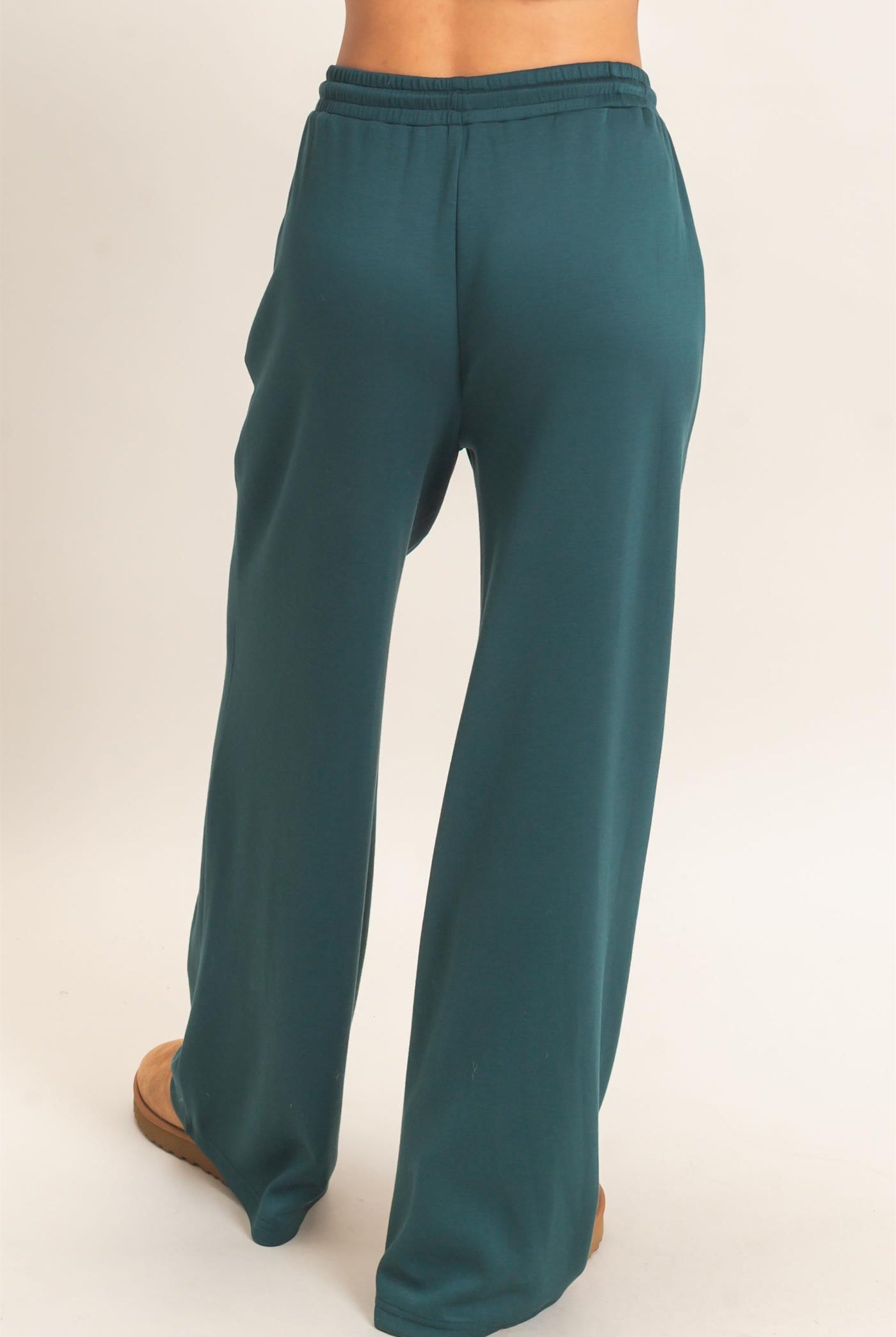 Wholesale Drawstring Waist Pintuck Wide Leg Pants Pants DZ26E384 DEEP GREEN HYFVE