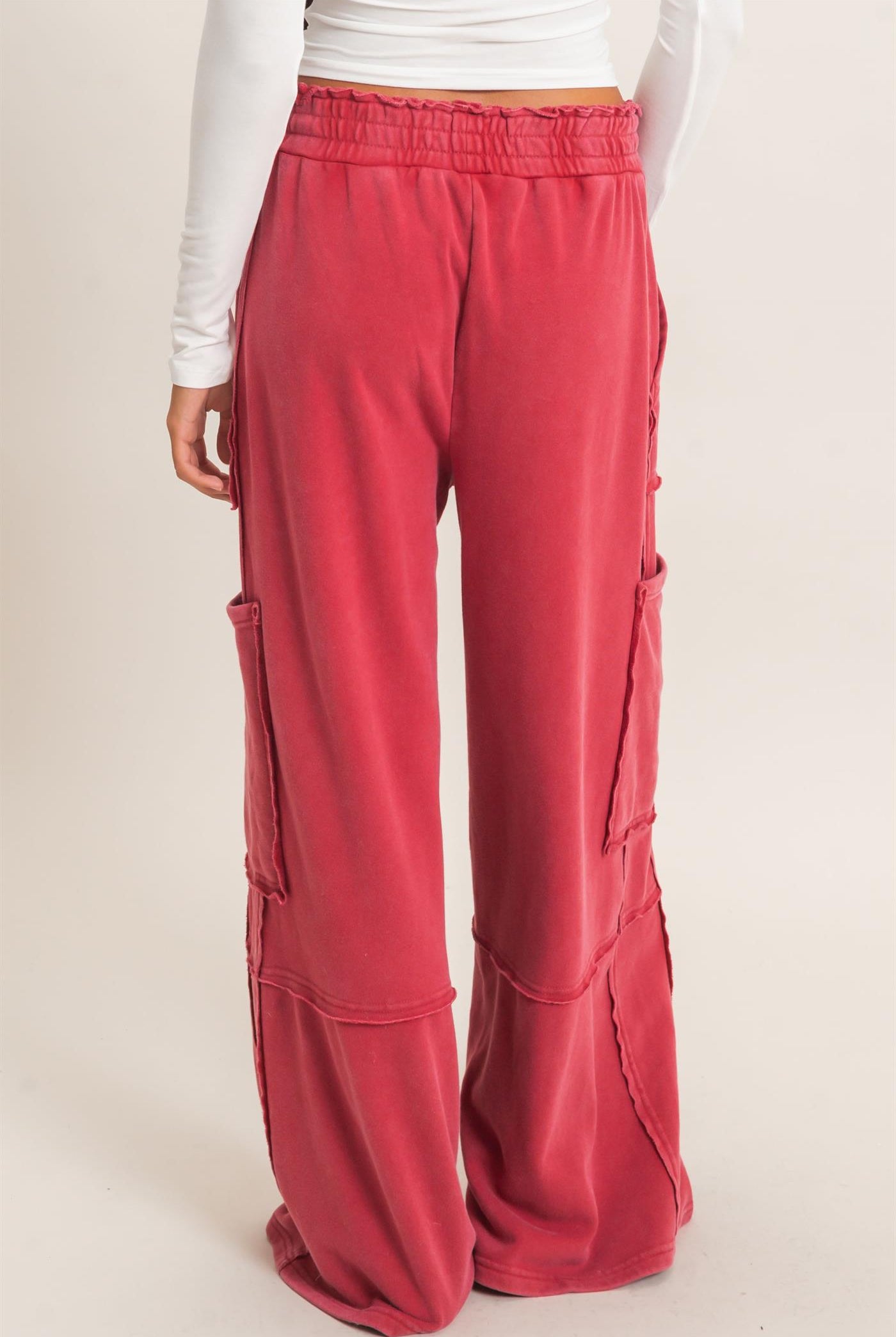 Wholesale Mineral Wash Cargo Pocket Pants Pants DZ26C963 DARK RED DOUBLE ZERO