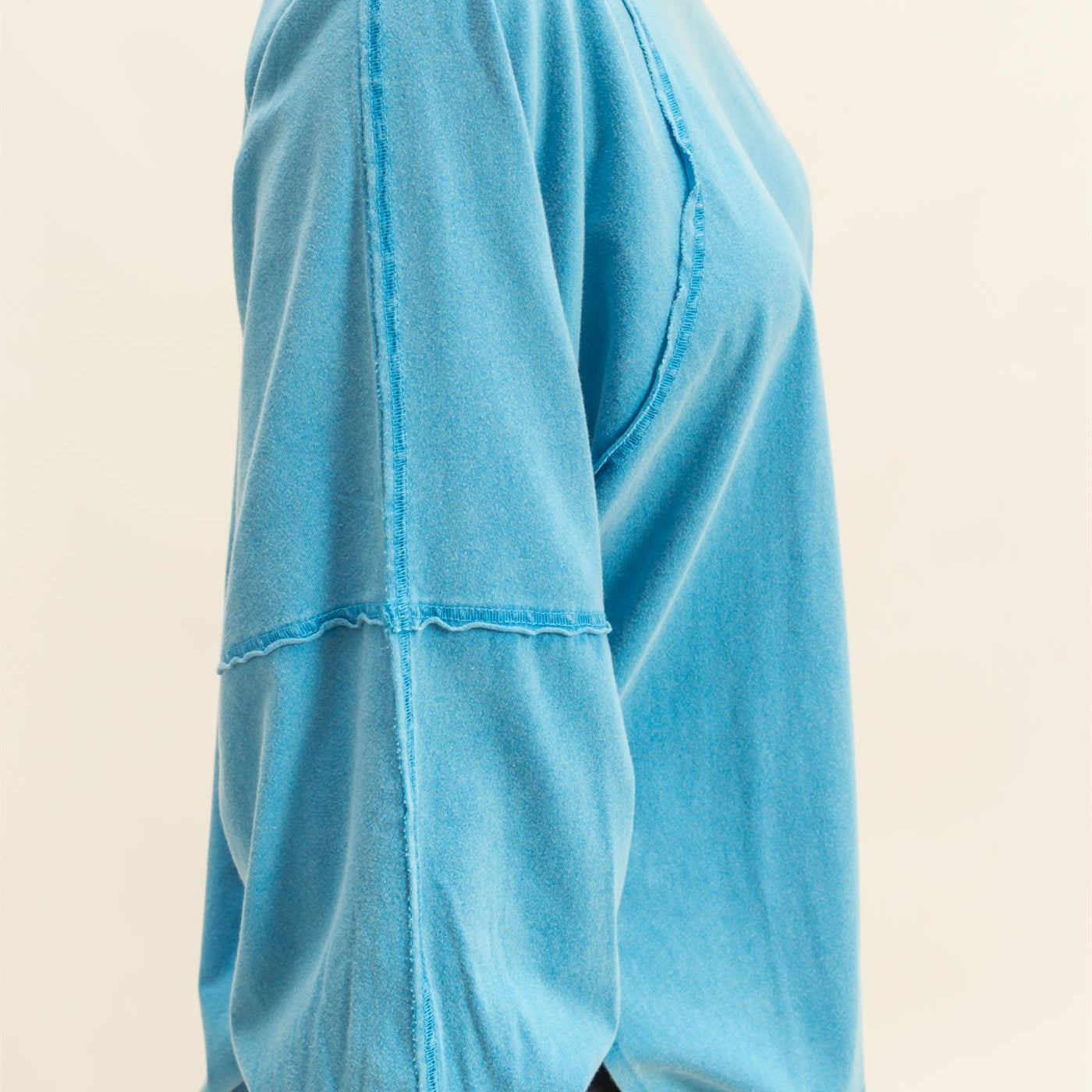 Wholesale Washed Oversized Long Sleeve Top With Slit Clothing Tops DZ25C921 OCEAN BLUE HYFVE