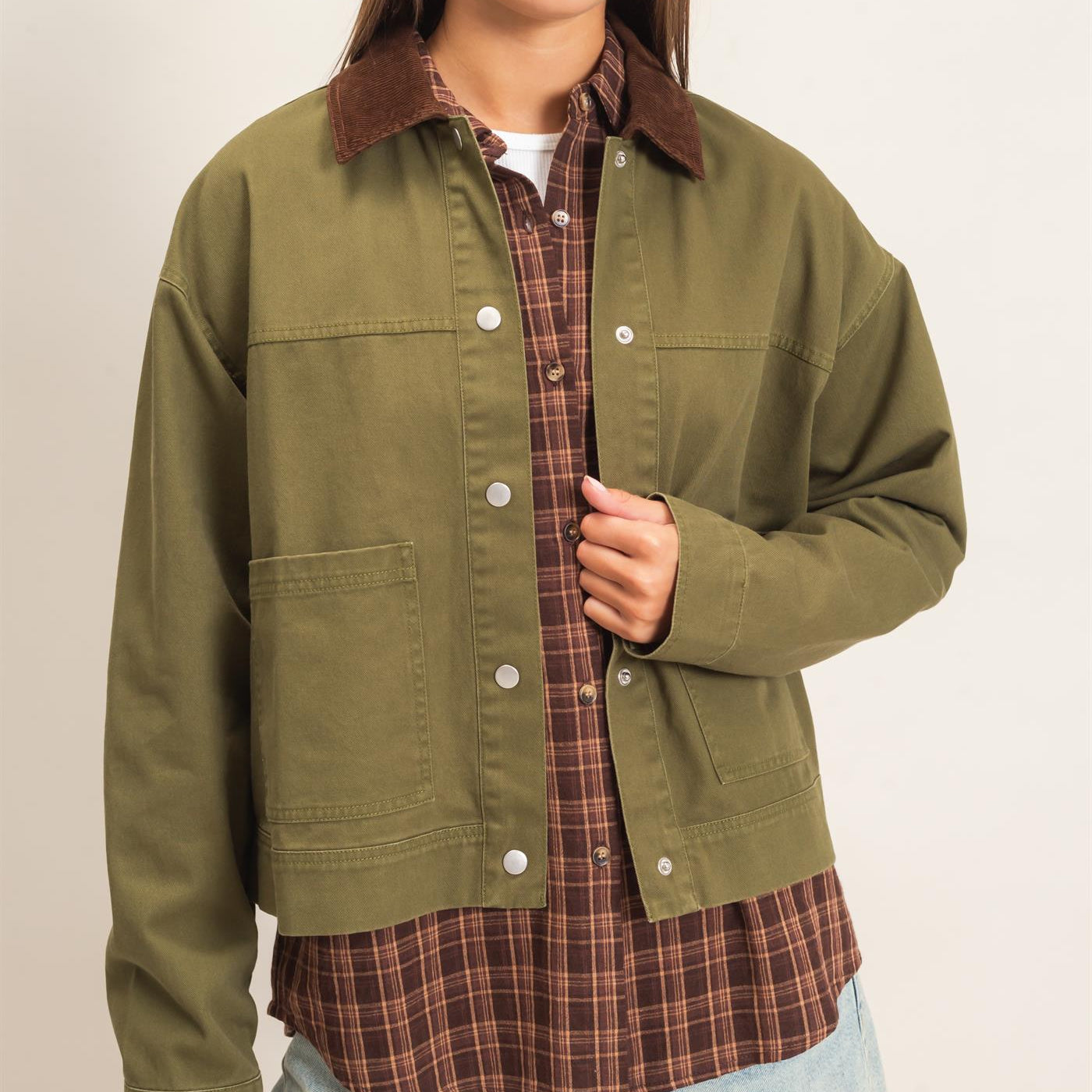 Wholesale Twill Barn Jacket Coats & Jackets DZ26E394 DARK OLIVE DOUBLE ZERO