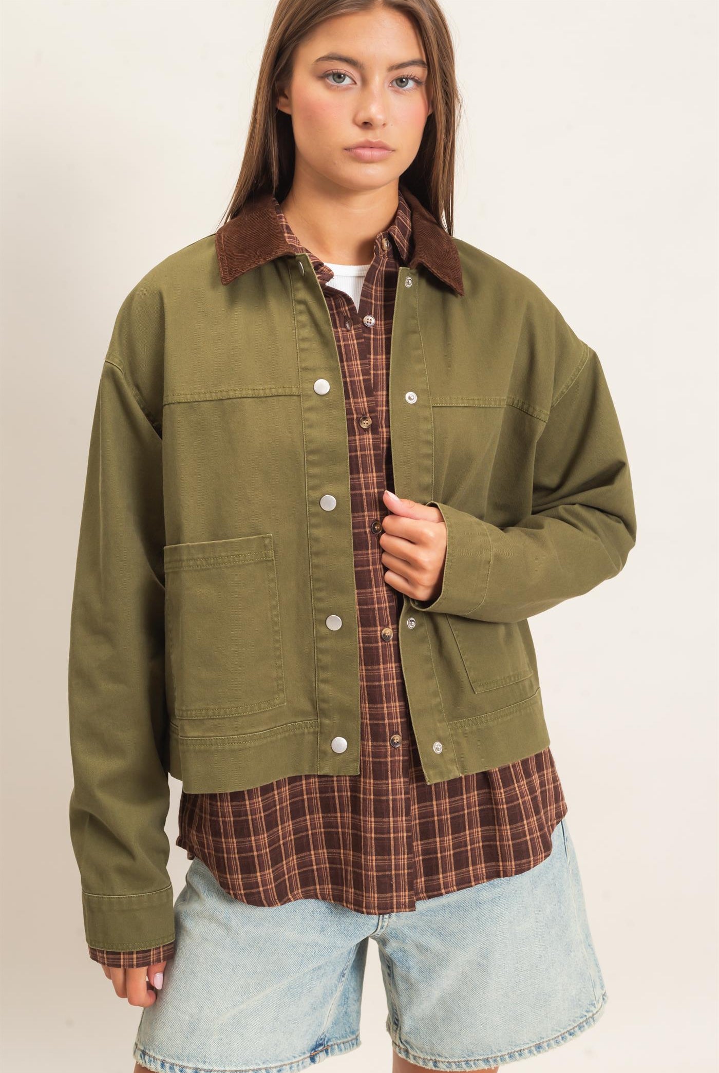 Wholesale Twill Barn Jacket Coats & Jackets DZ26E394 DARK OLIVE DOUBLE ZERO