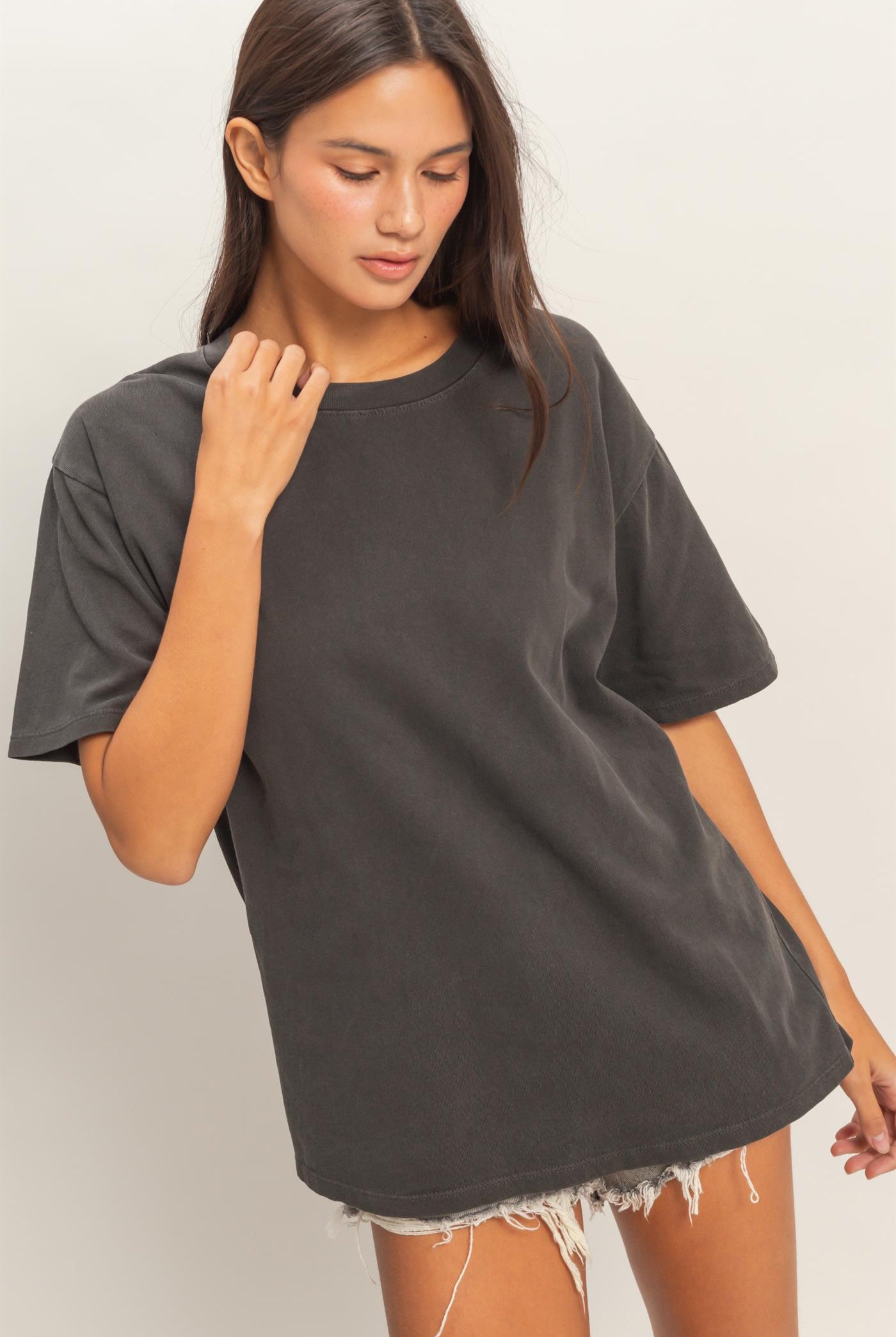 Wholesale Pigment Dyed Crew Neck T-Shirt T-Shirts DZ26A267 BLACK DOUBLE ZERO