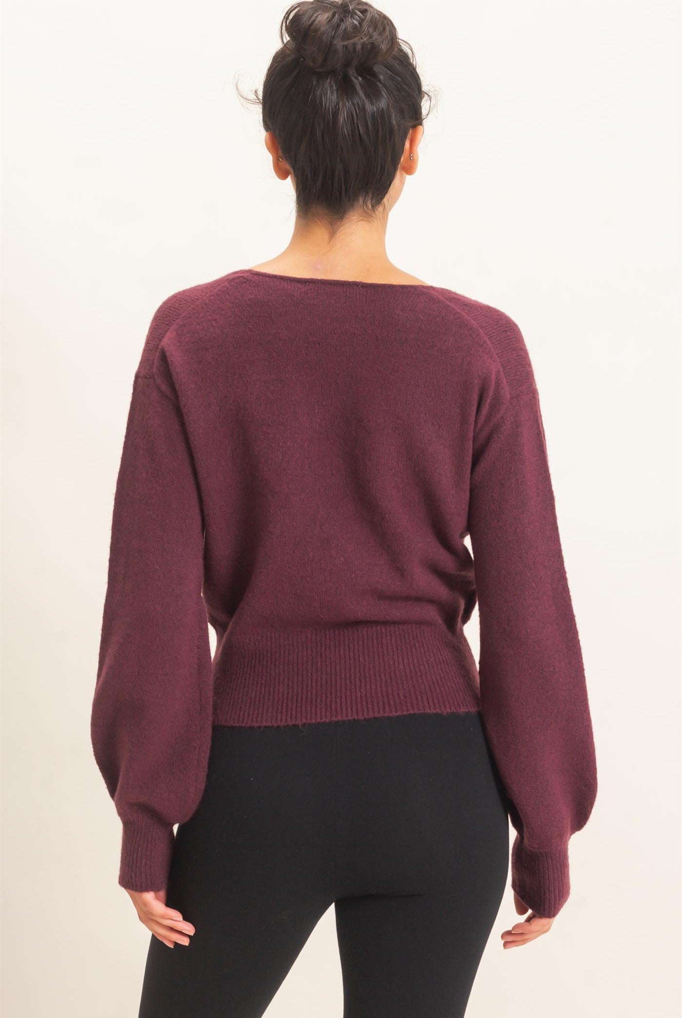 Wholesale Wrap V Neck Sweater Sweaters DZ26E948 DARK CHERRY DOUBLE ZERO