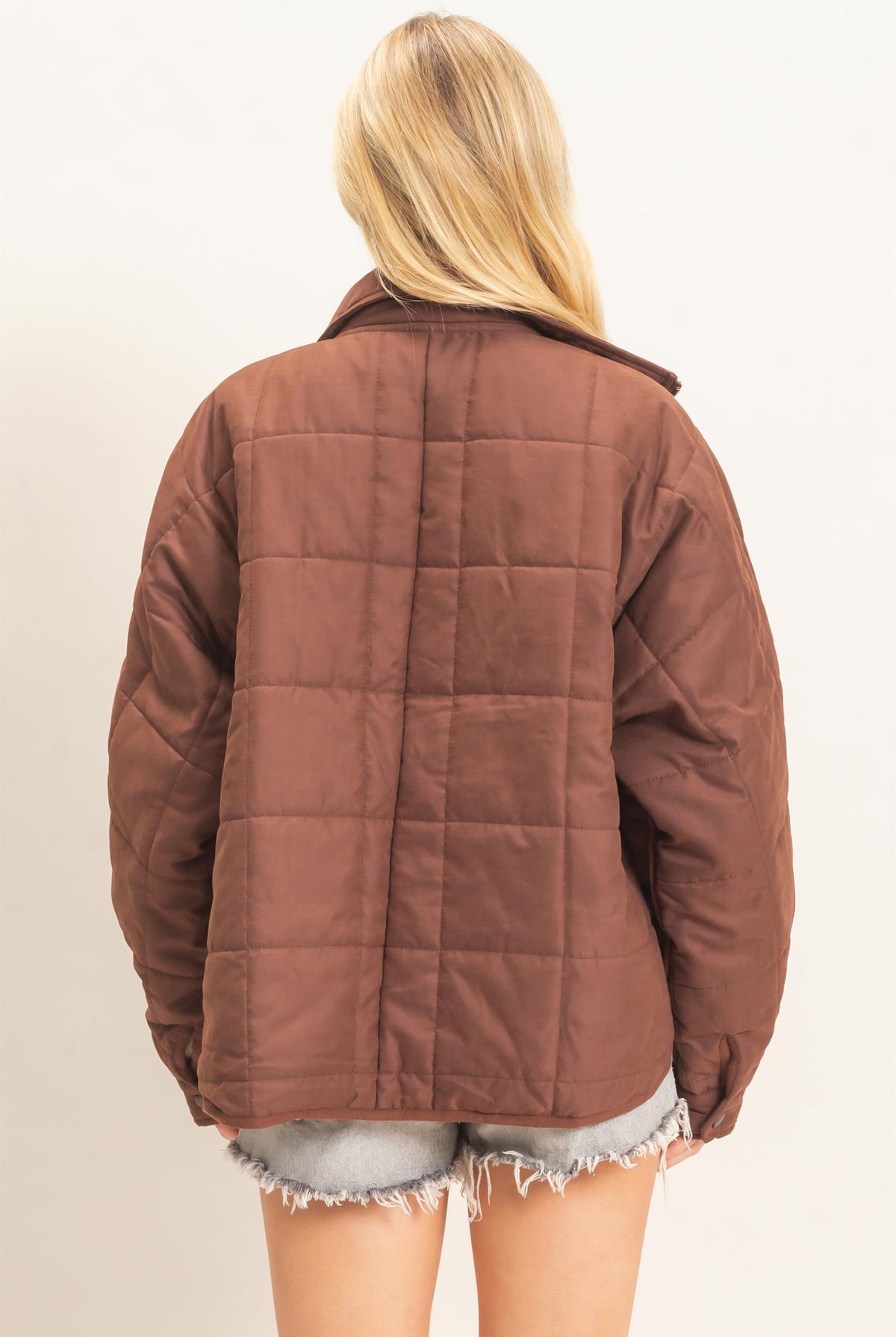 Wholesale Quilted High Collar Jacket Coats & Jackets HF26F167-D BROWN HYFVE