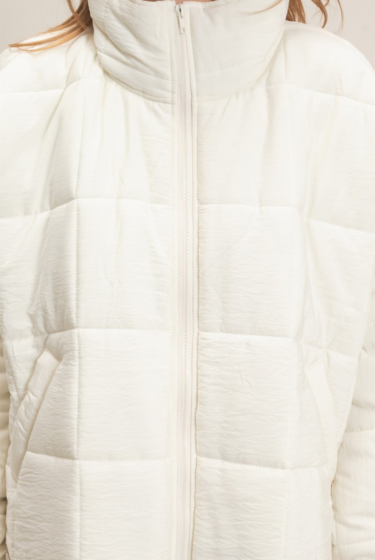 Wholesale Quilted Mock Neck Zip-Up Puffer Jacket Coats & Jackets HF26C865 IVORY HYFVE
