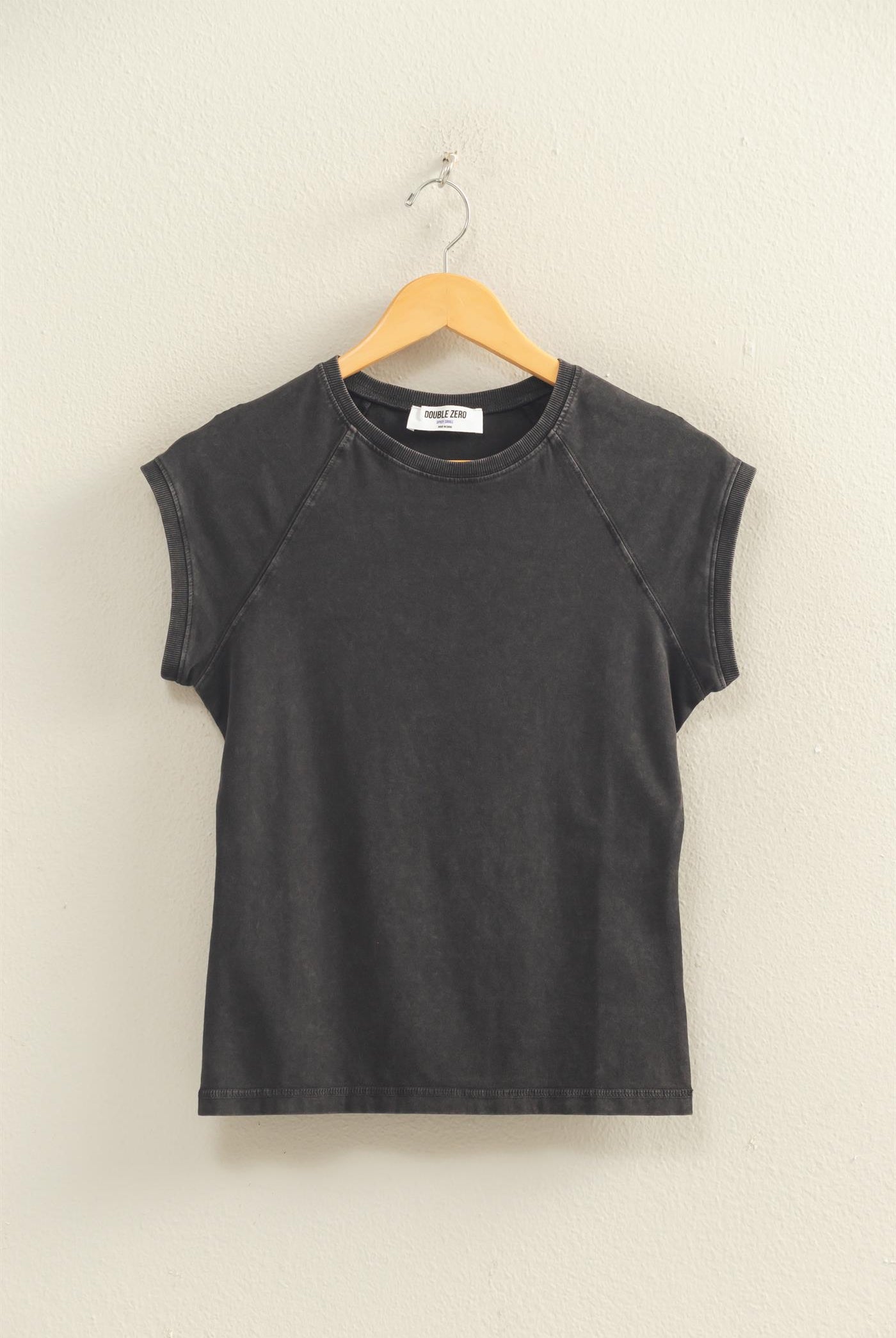 Wholesale Mineral Wash Raglan Short Sleeve Top T-Shirts DZ26A741 BLACK DOUBLE ZERO