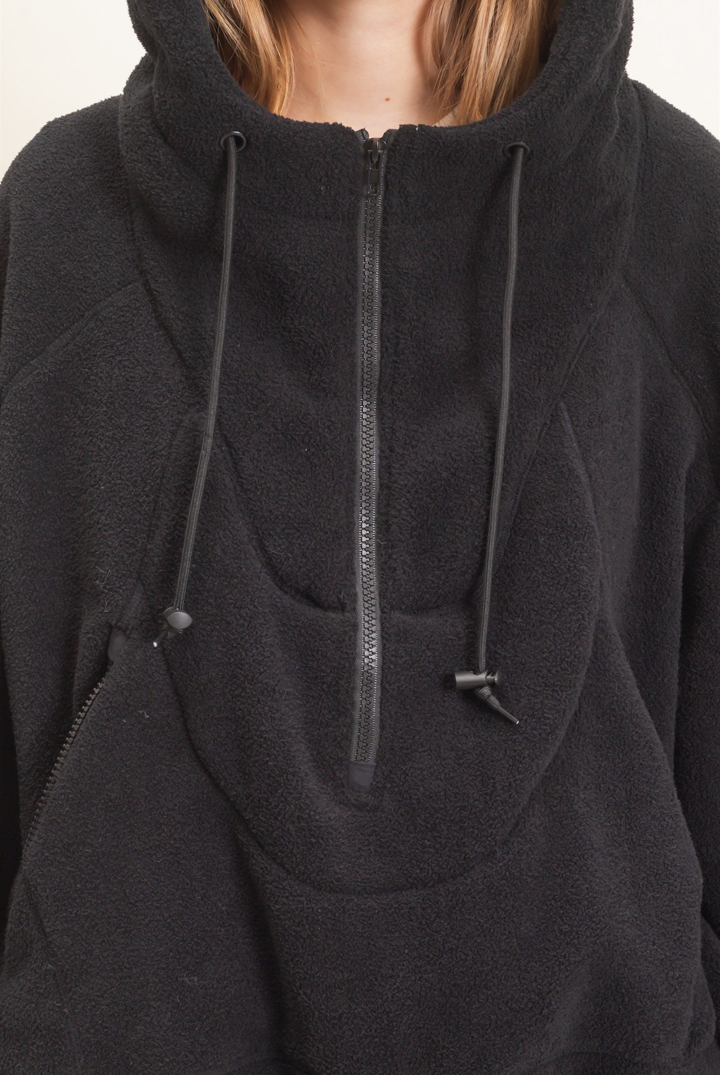 Wholesale Half-Zip Fleece Hoodie Hoodies HF26E561 BLACK HYFVE