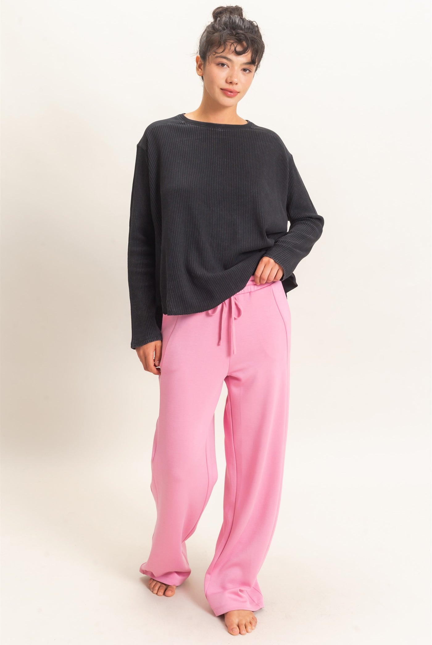 Wholesale Elastic Waist Straight Leg Pants Pants DZ26C969 PINK DOUBLE ZERO