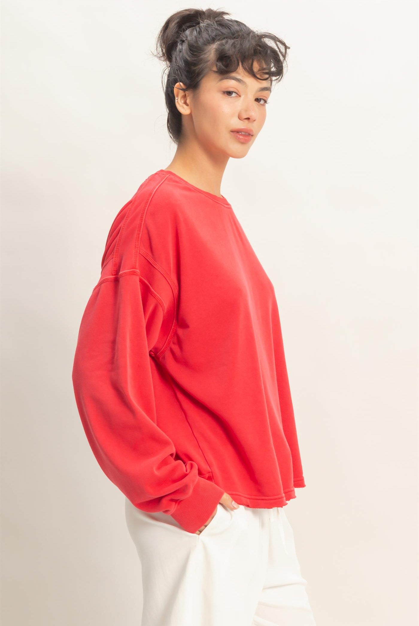 Wholesale Oversized Cross Detail Open Back Sweatshirt Clothing Tops DZ26E050 RED DOUBLE ZERO