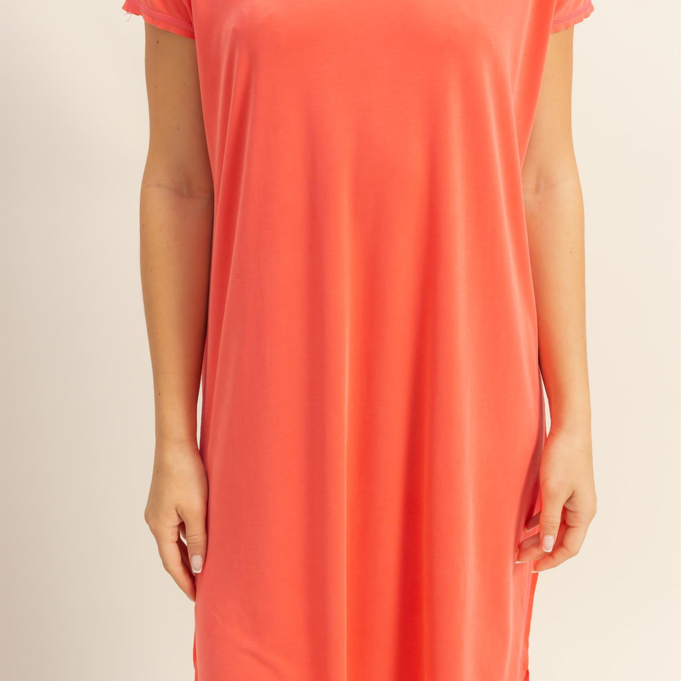 Wholesale Soft High Low Midi Dress With Round Hem Dresses DZ25E307 CORAL DOUBLE ZERO