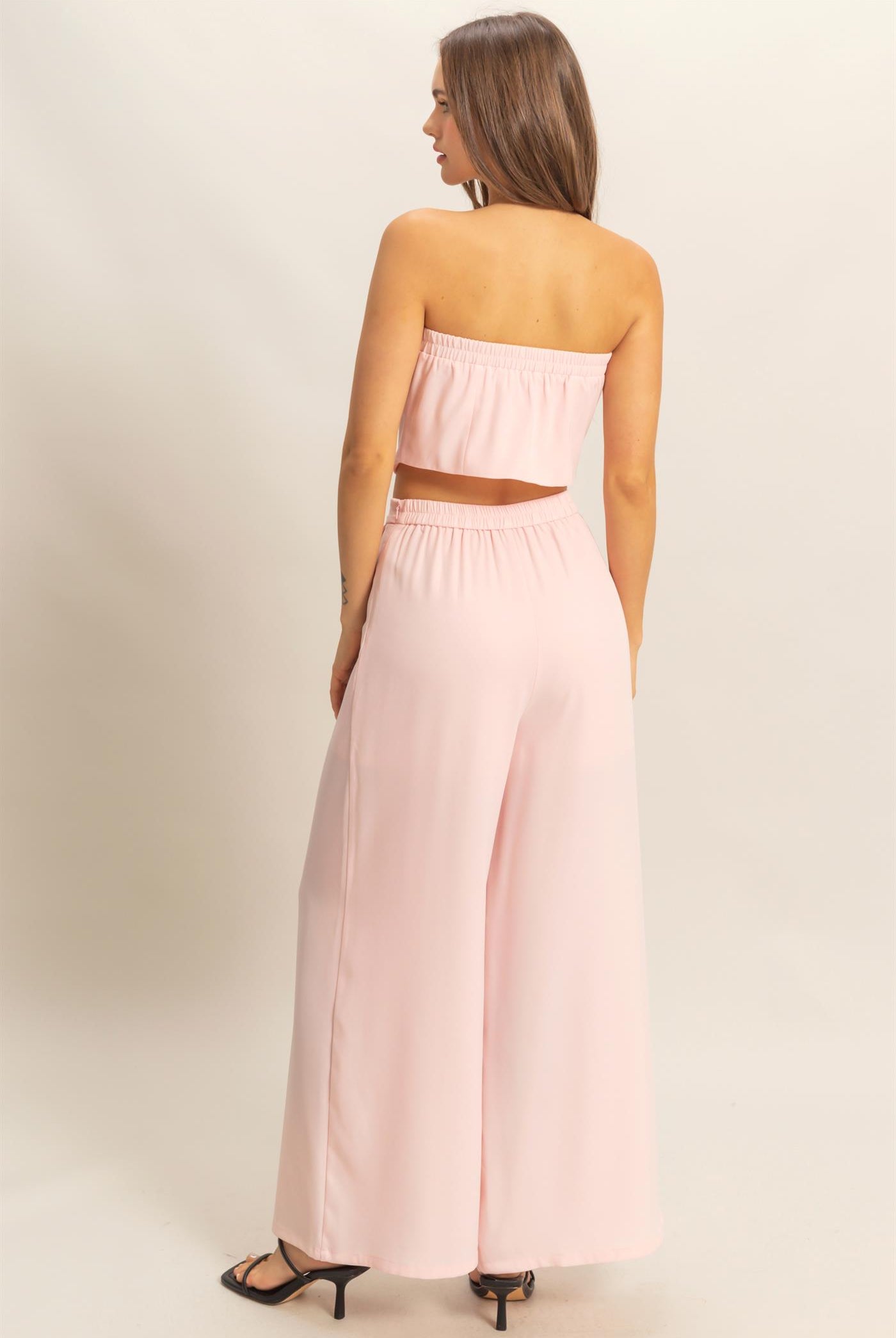 Wholesale Strapless Buttoned Top And Pants Set Clothing HF25E017-SET L.PINK HYFVE