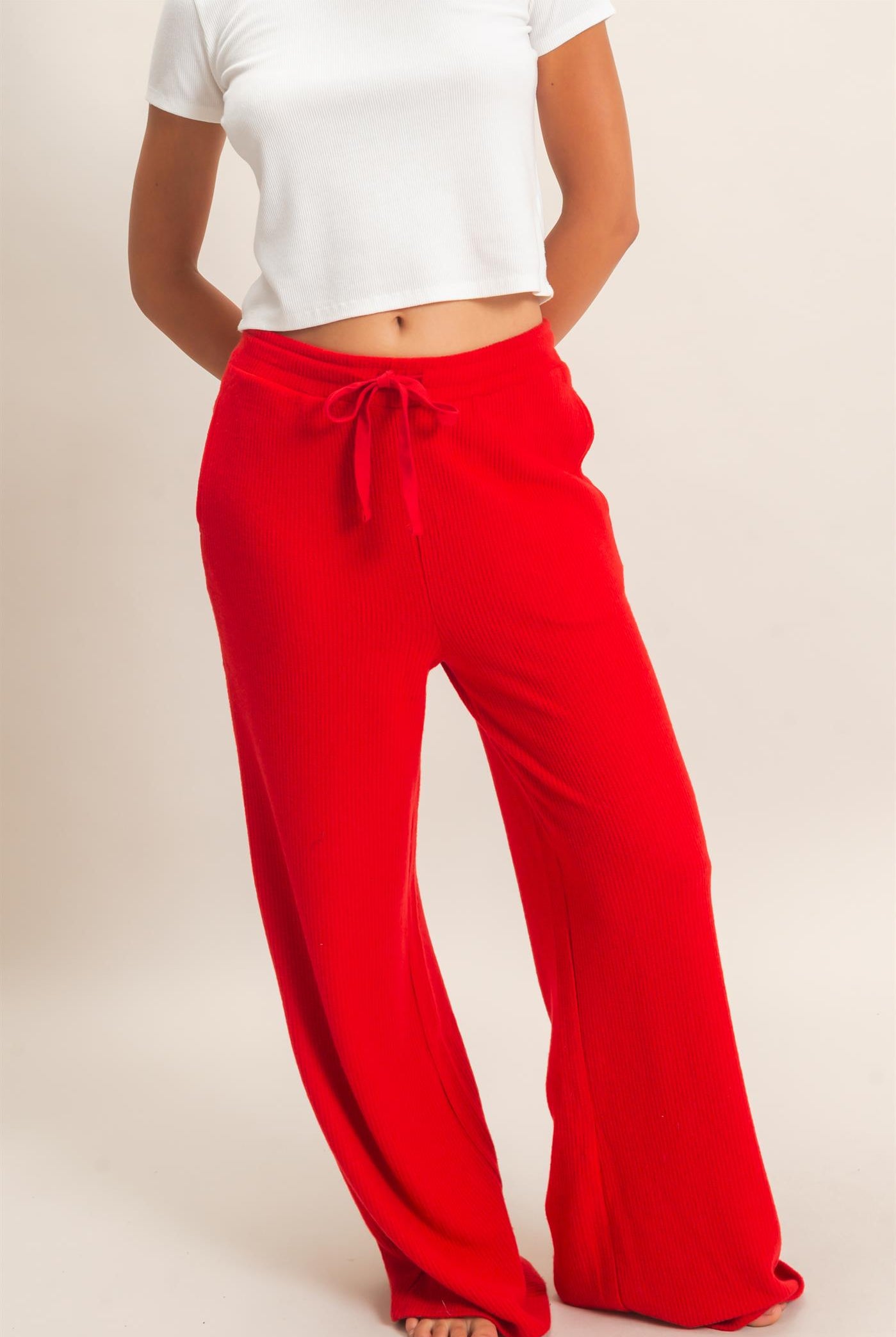 Wholesale Brushed Waffle Drawstring Pants Pants DZ26F313 RED DOUBLE ZERO