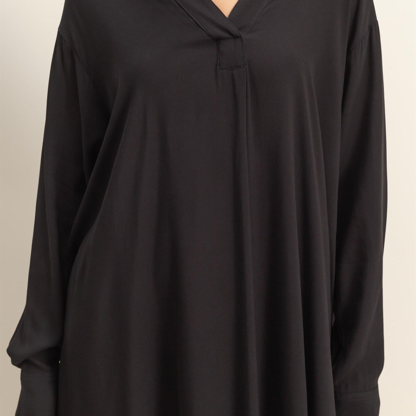 Wholesale V-Neck Long Sleeved Midi Shirts Dress Dresses DZ24E706 BLACK DOUBLE ZERO