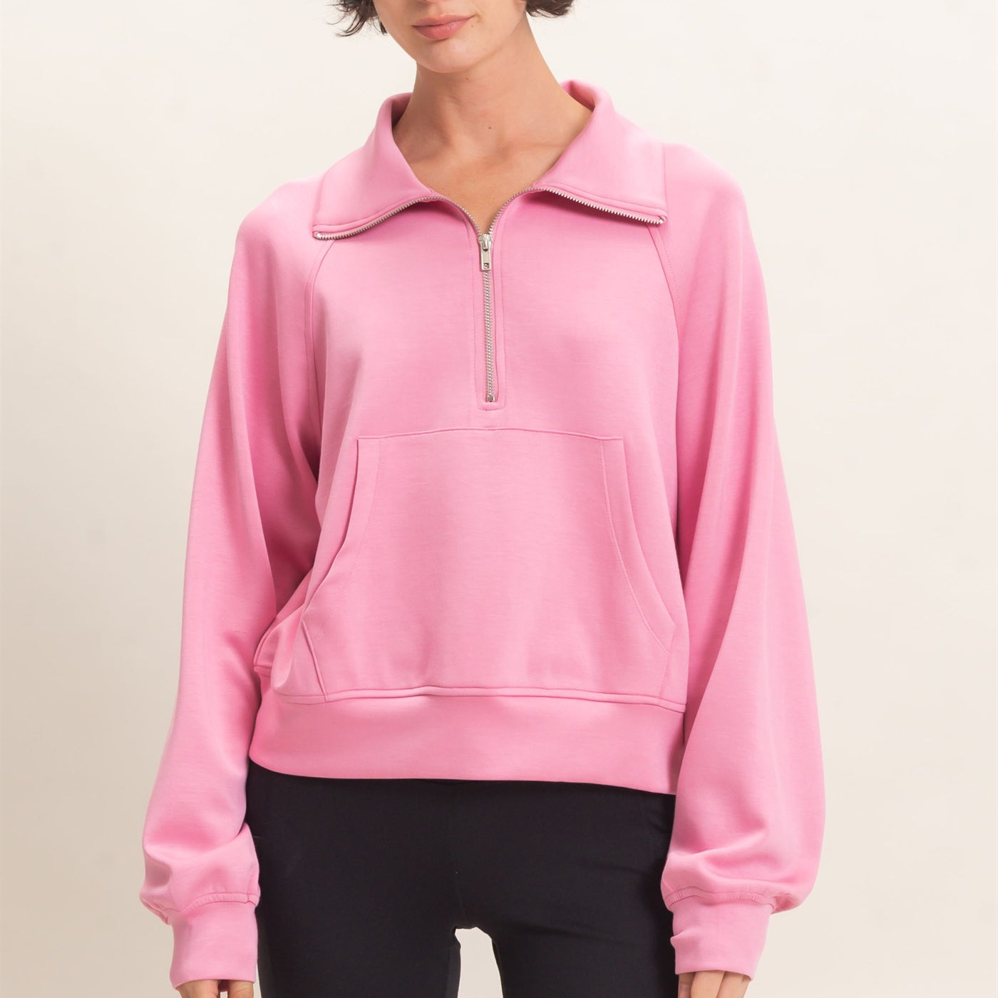 Wholesale Half-Zip Collar Raglan Pullover Sweatshirts DZ26C967 PINK DOUBLE ZERO