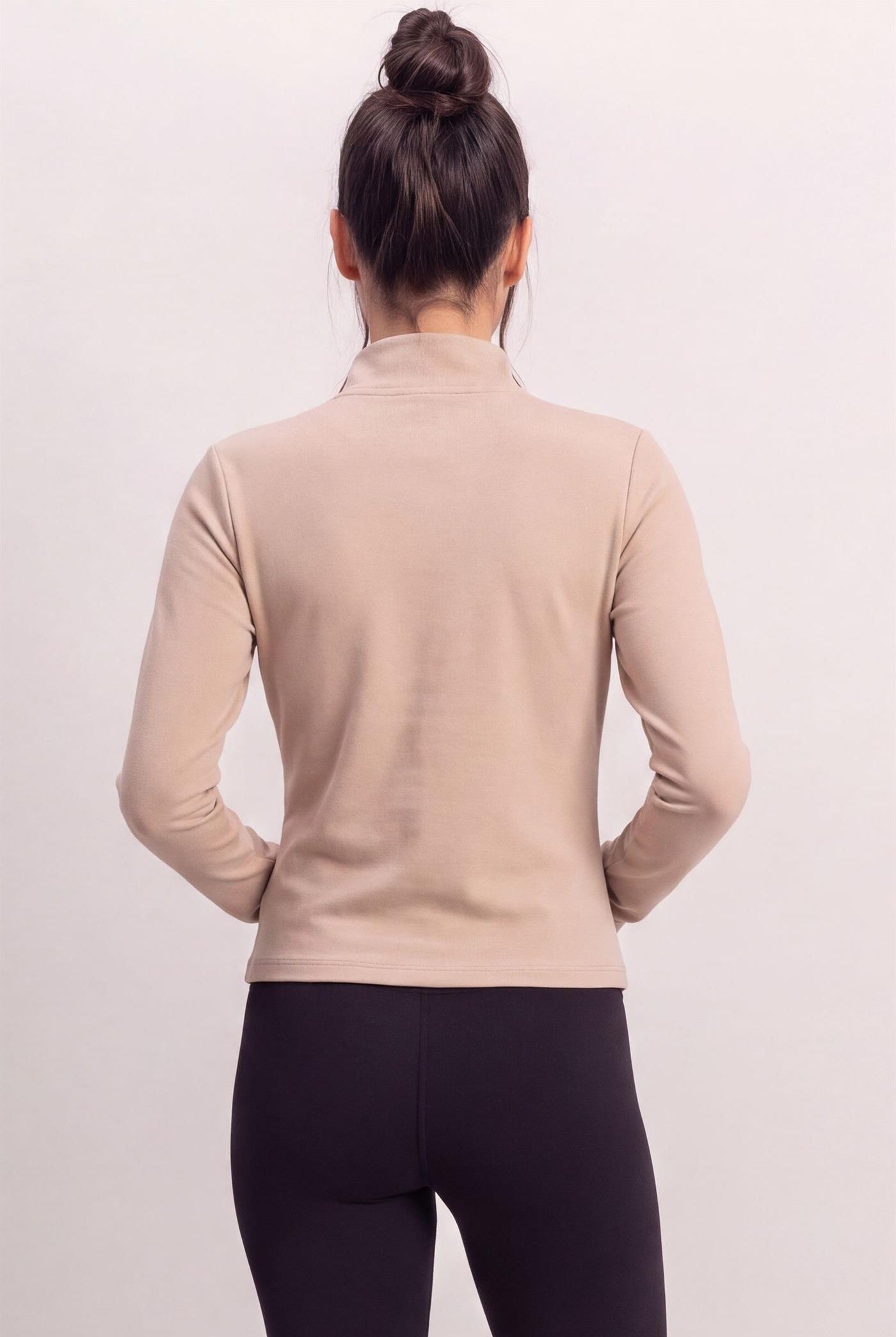 Wholesale Mock Neck Long Sleeve Zip Up Top Clothing Tops DZ26E911 TAUPE DOUBLE ZERO