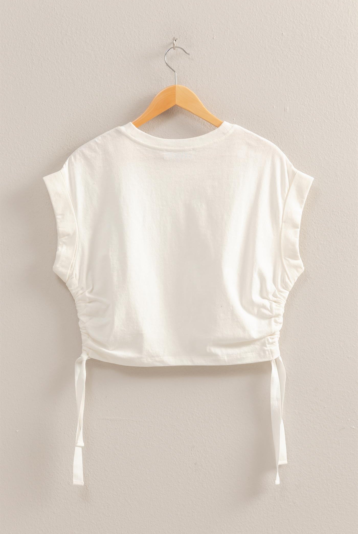 Wholesale Short Sleeve Side Tie Detail Top Clothing Tops DZ25C113 OFF WHITE DOUBLE ZERO