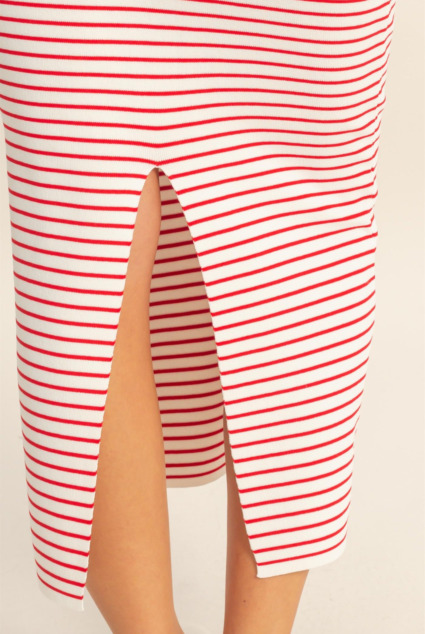 Wholesale Striped Bodycon Midi Dress With Back Slit Dresses DZ26C340 RED DOUBLE ZERO