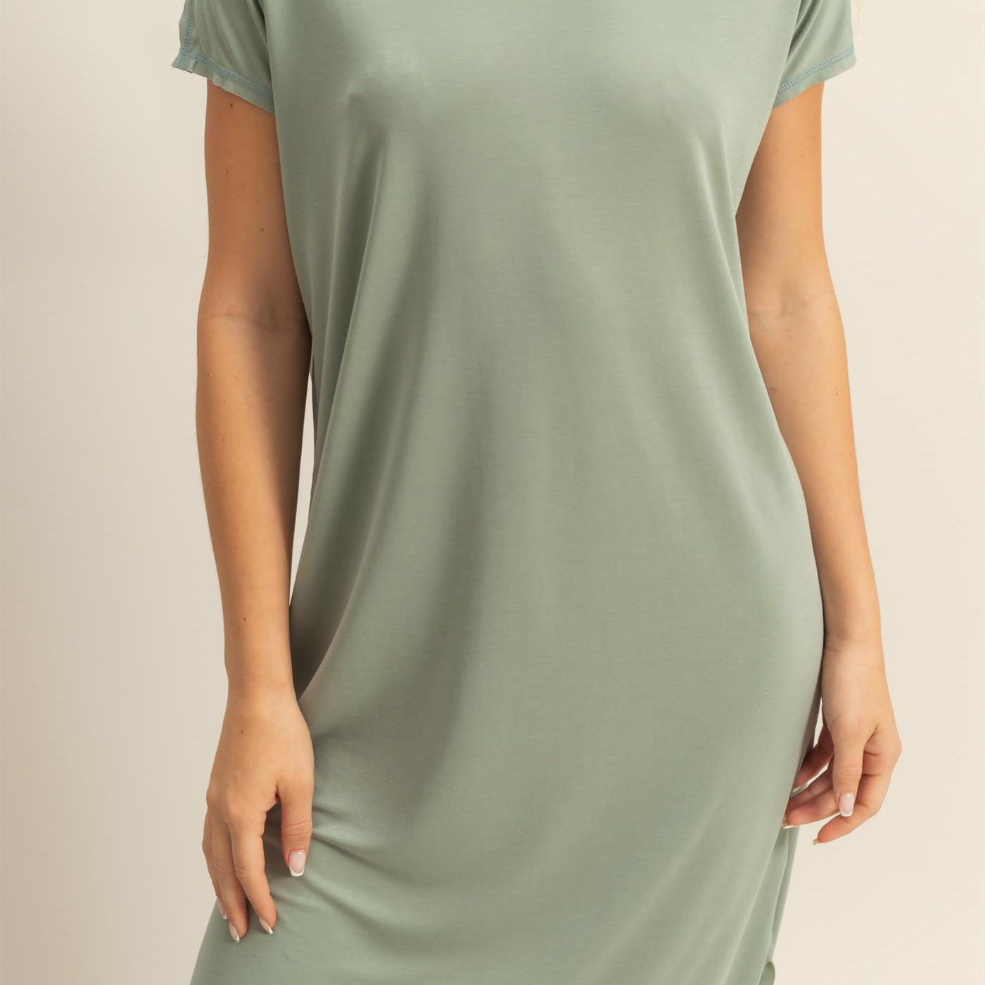 Wholesale Soft High Low Midi Dress With Round Hem Dresses DZ25E307 SAGE GREEN DOUBLE ZERO