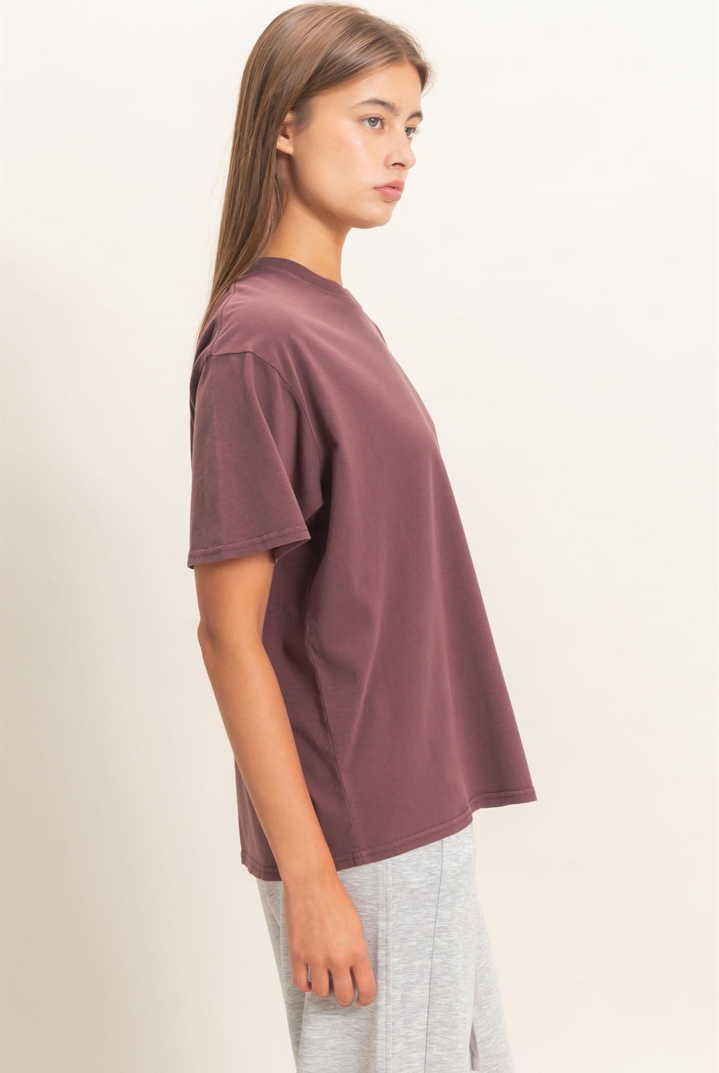 Wholesale Crew Neck Pigment Dye T-Shirt Clothing Tops DZ26E448 COCOA DOUBLE ZERO