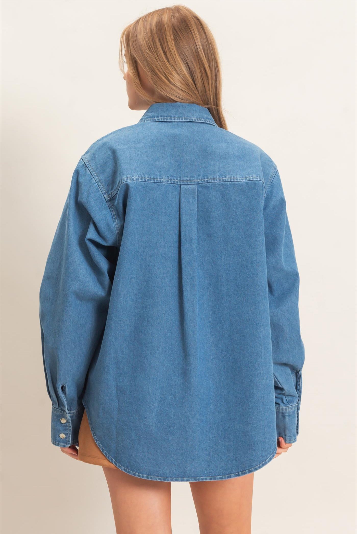 Wholesale Button-Up Denim Shirt Shirts HF26E420 LIGHT DENIM HYFVE