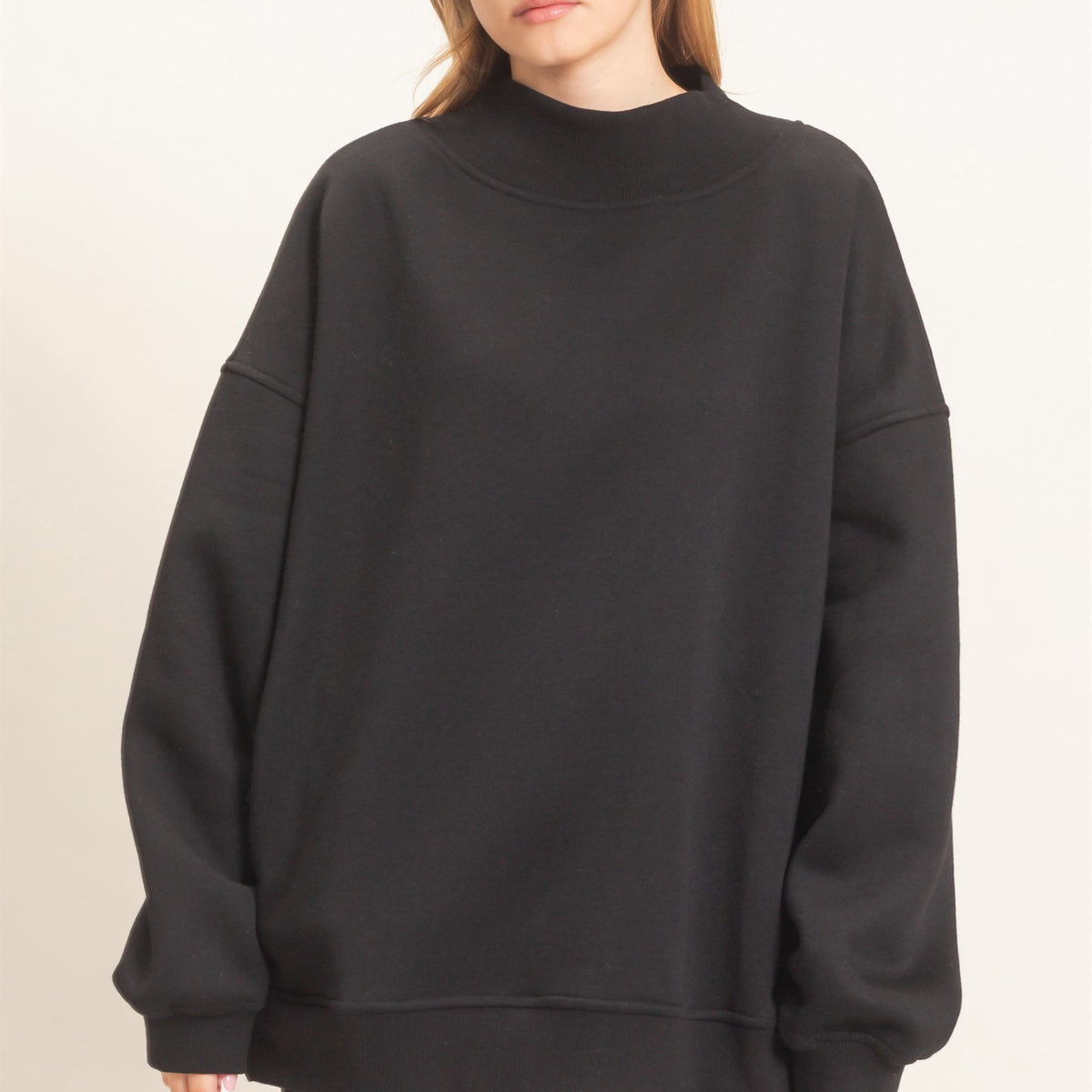 Wholesale Enzyme Washed Mock Neck Sweatshirt Sweatshirts HF26E222 BLACK HYFVE