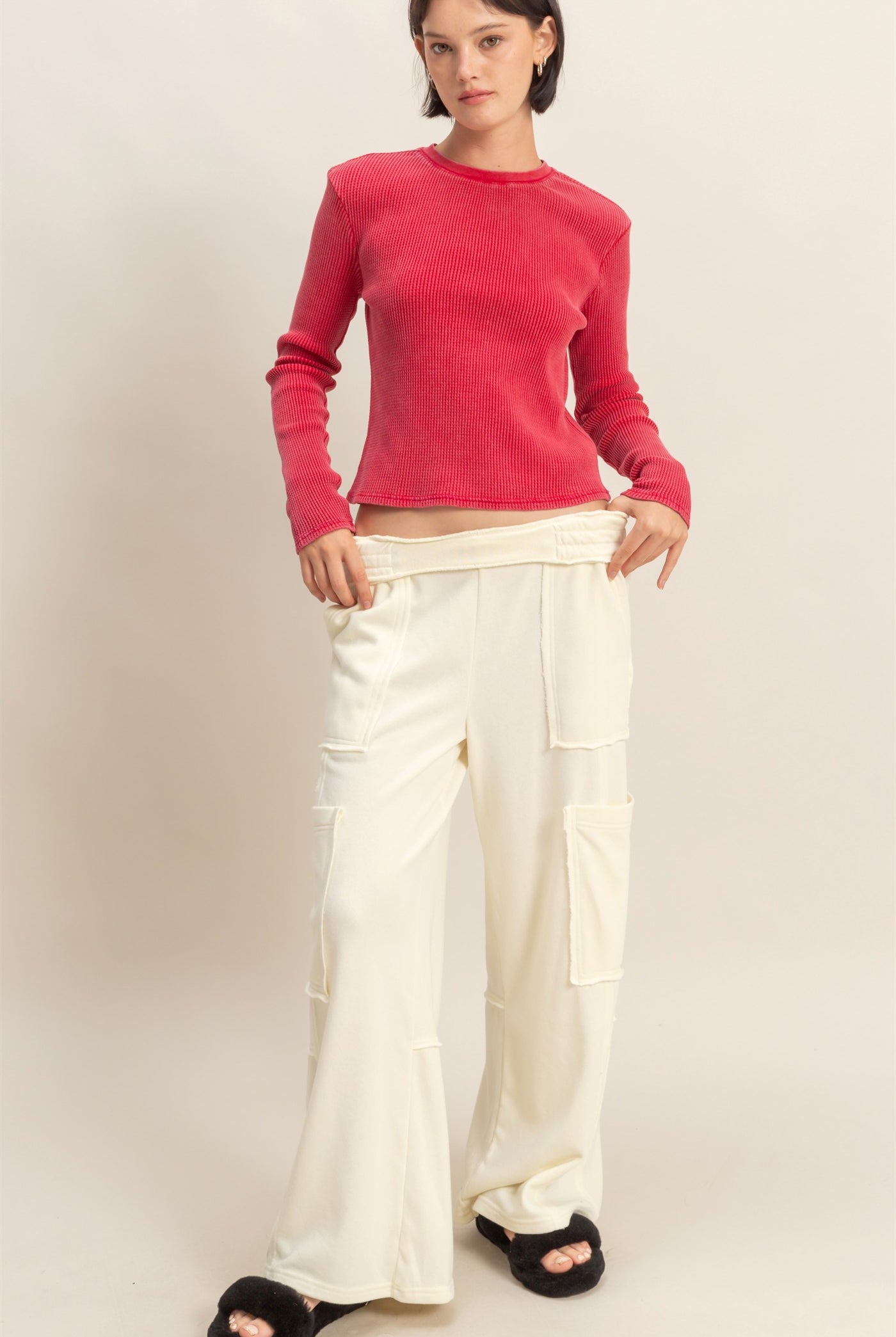 Wholesale Mineral Wash Oversized Utility Sweatpants Sweatpants DZ25C903 CREAM DOUBLE ZERO