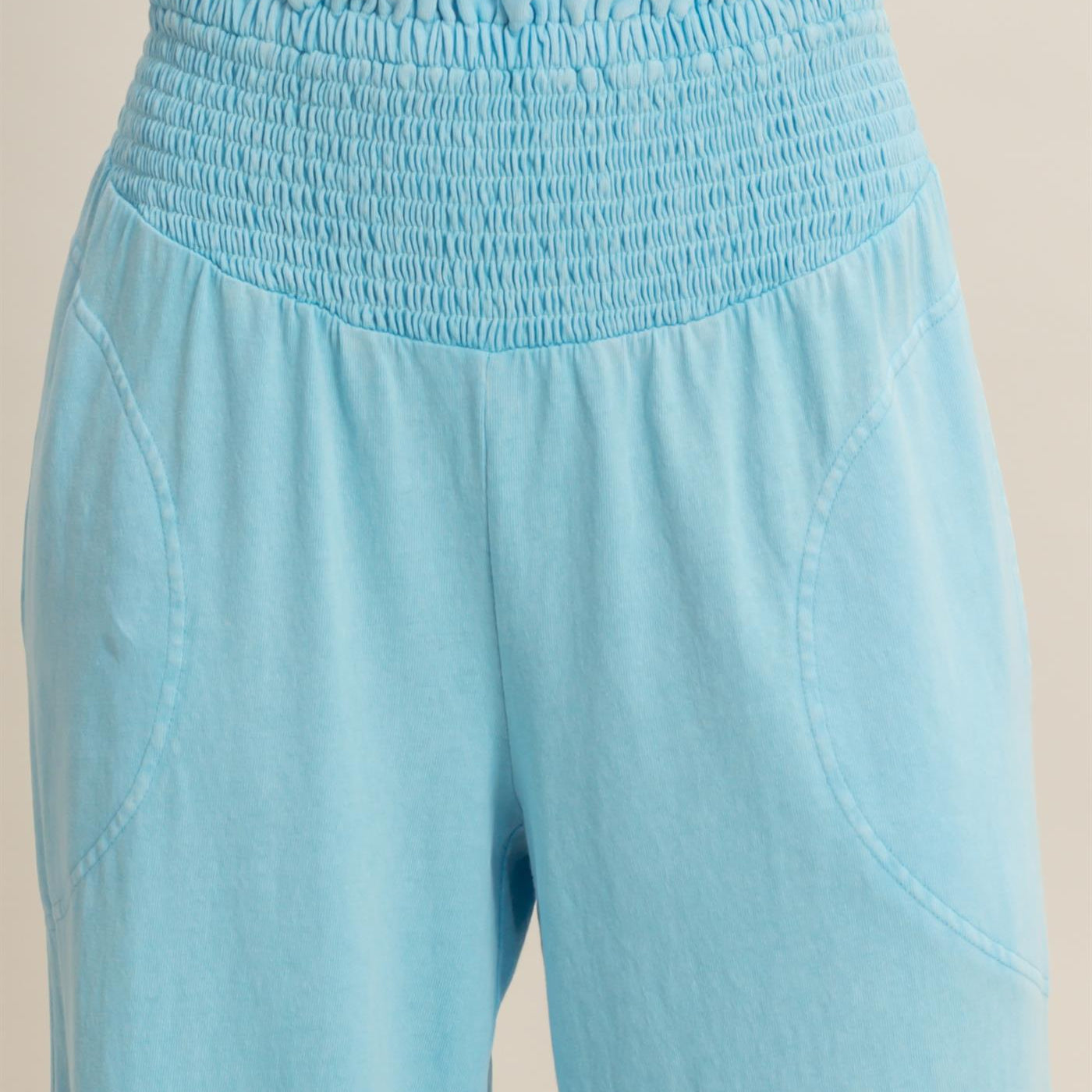 Wholesale Mineral Washed Wide-Leg Smocked Waist Pants Pants DZ26A249 BLUE DOUBLE ZERO