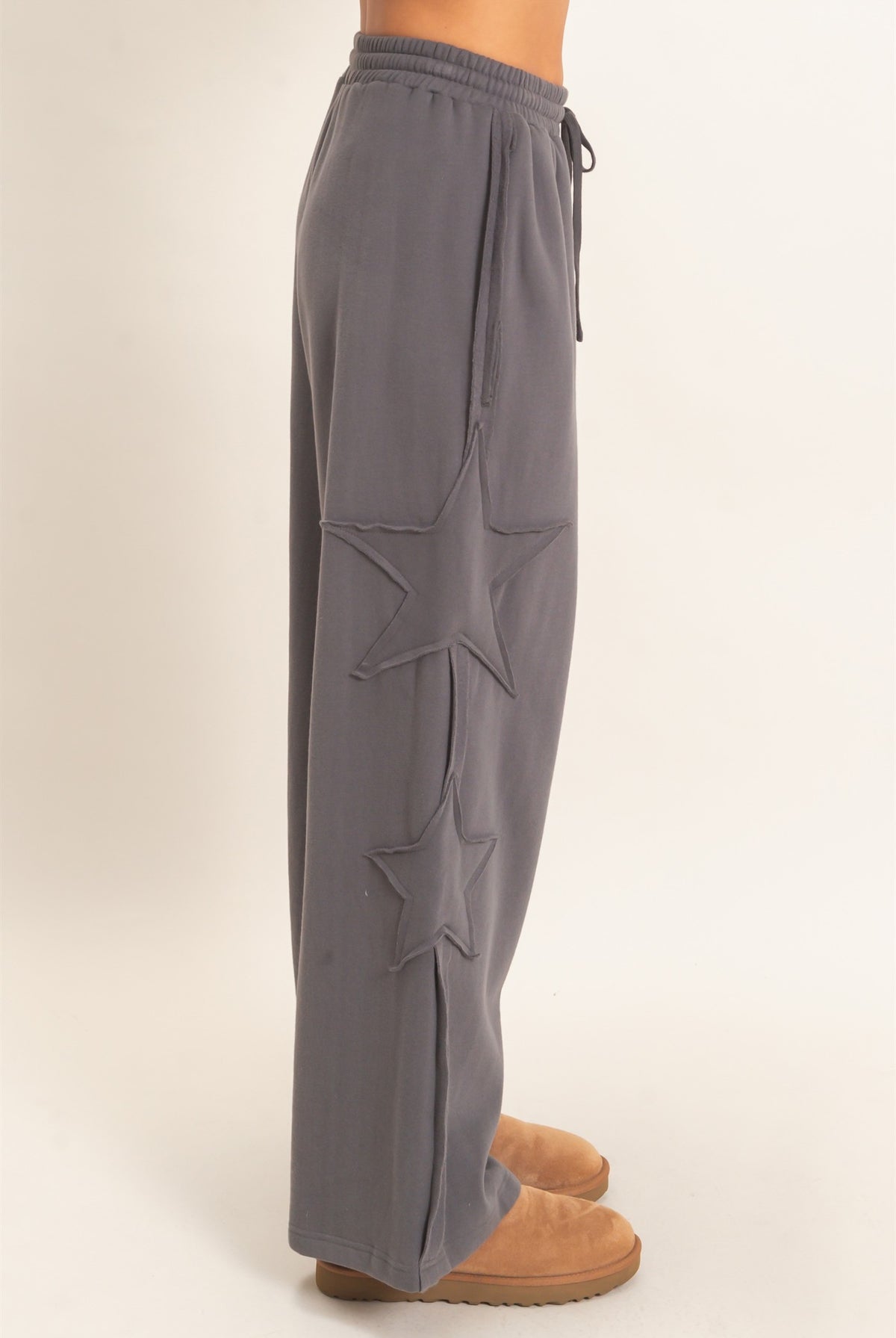 Wholesale French Terry Star Patch Sweatpants Pants DZ27A197 CHARCOAL DOUBLE ZERO