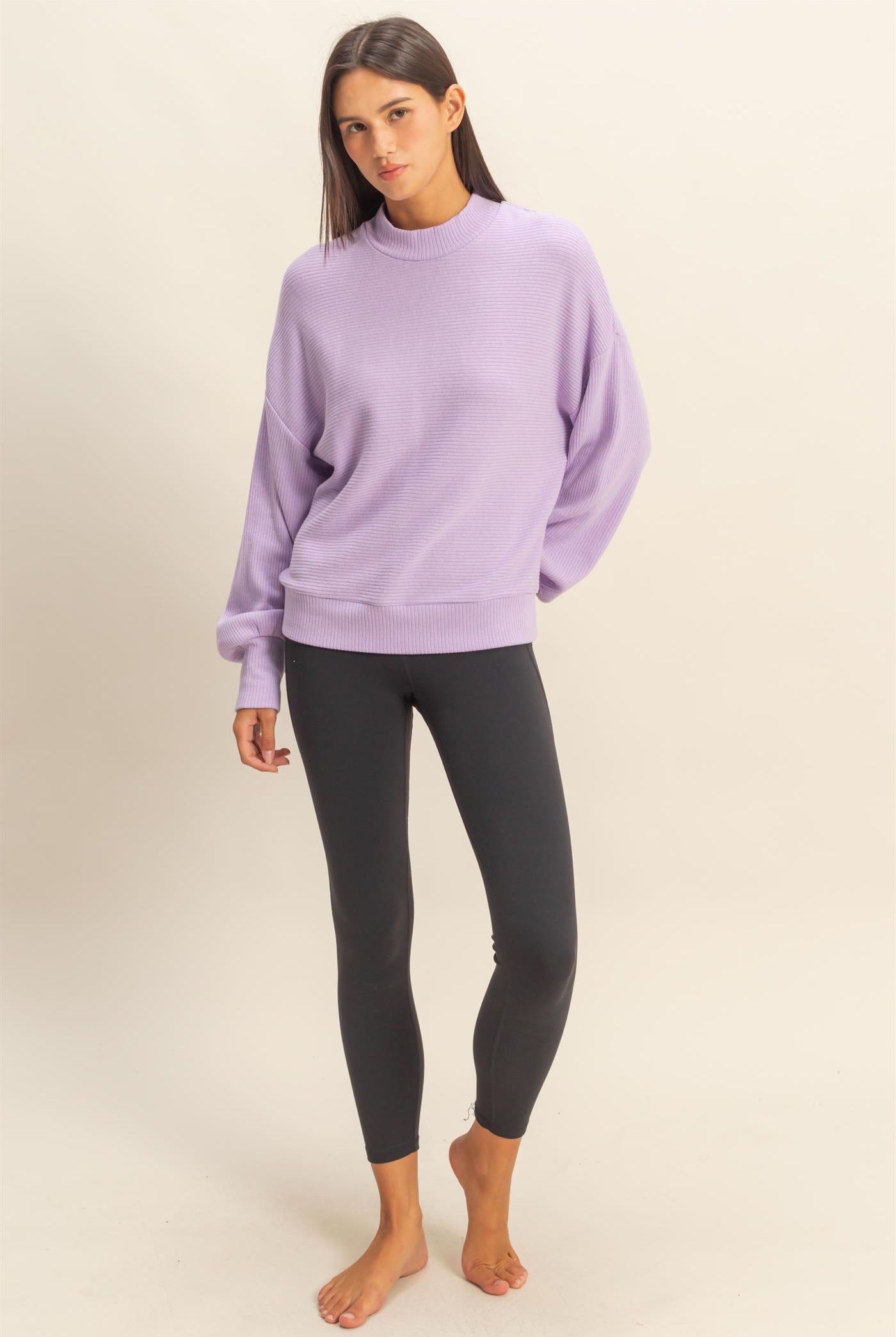 Wholesale Ribbed Balloon Sleeve Top Clothing Tops DZ24A099 TARO DOUBLE ZERO