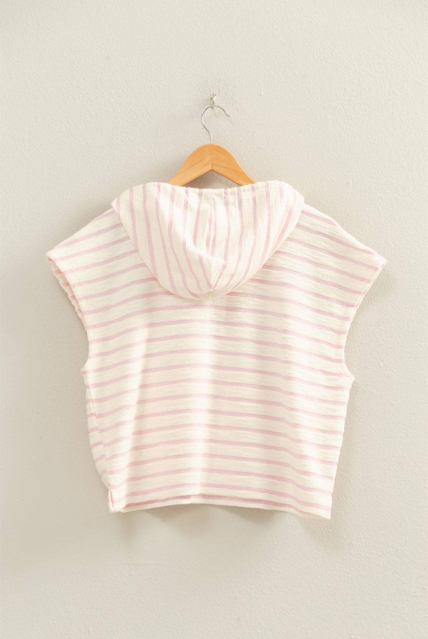 Wholesale Striped Hooded Top With Pocket Clothing Tops DZ26A755 PINK HYFVE