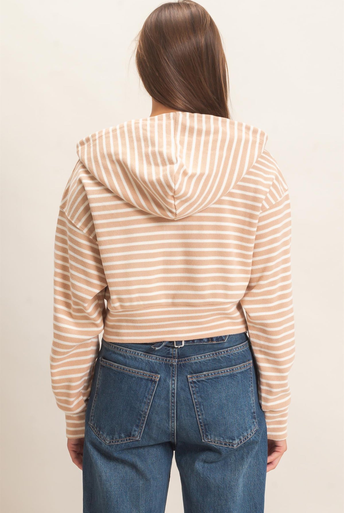Wholesale Striped Zip-Up Hoodie Hoodies DZ26E433 SAND DOUBLE ZERO