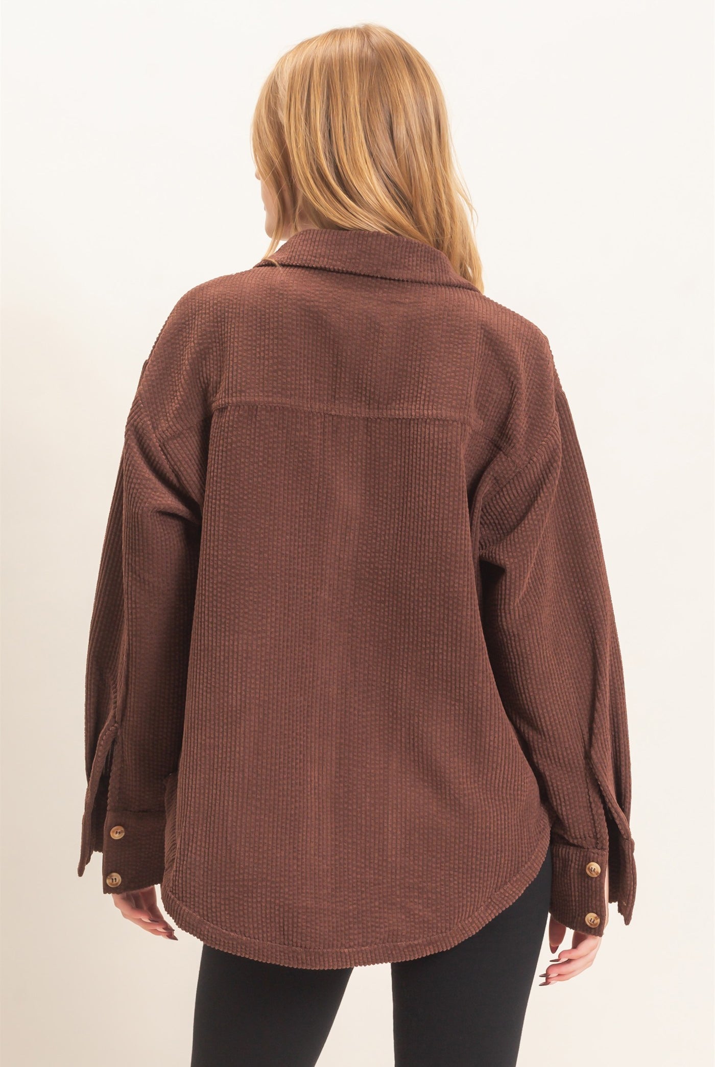 Wholesale Corduroy Button-Up Shirt Outerwear HF26F163 CHOCOLATE HYFVE