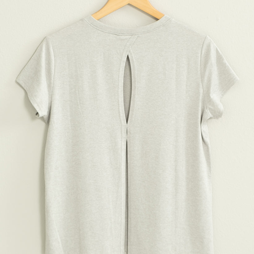 Wholesale All Yours Short Sleeve Open Back Tee Clothing Tops DZ22E576 LIGHT HEATHER GRAY DOUBLE ZERO