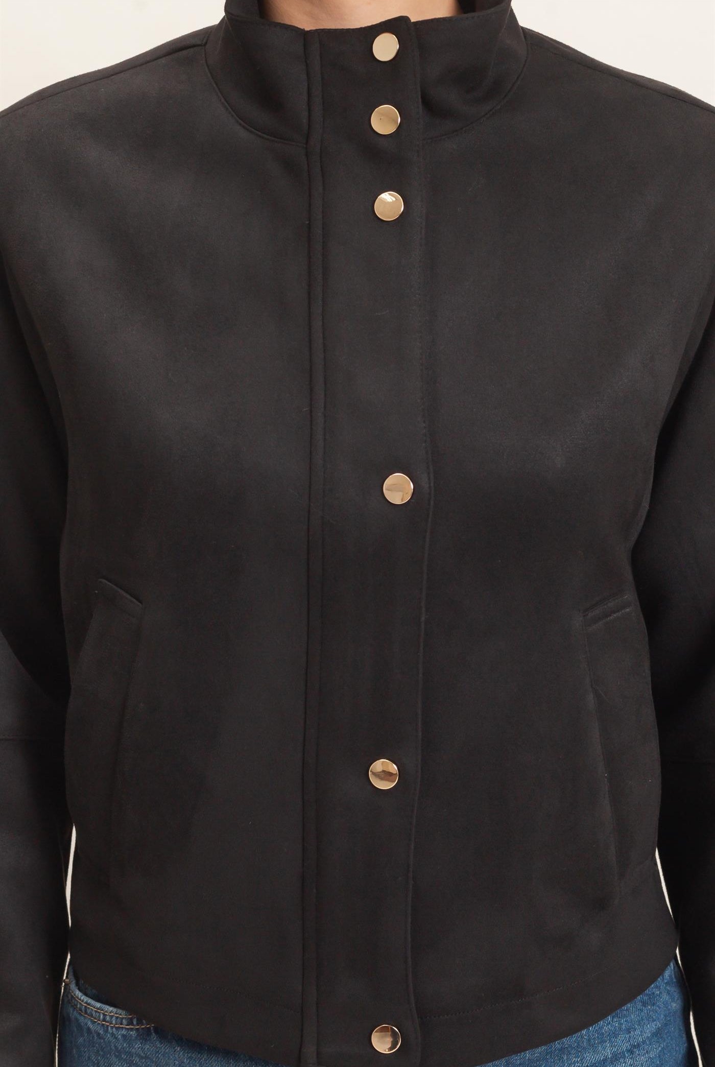 Wholesale Collar Suede Snap Jacket Coats & Jackets HF26E373 BLACK HYFVE