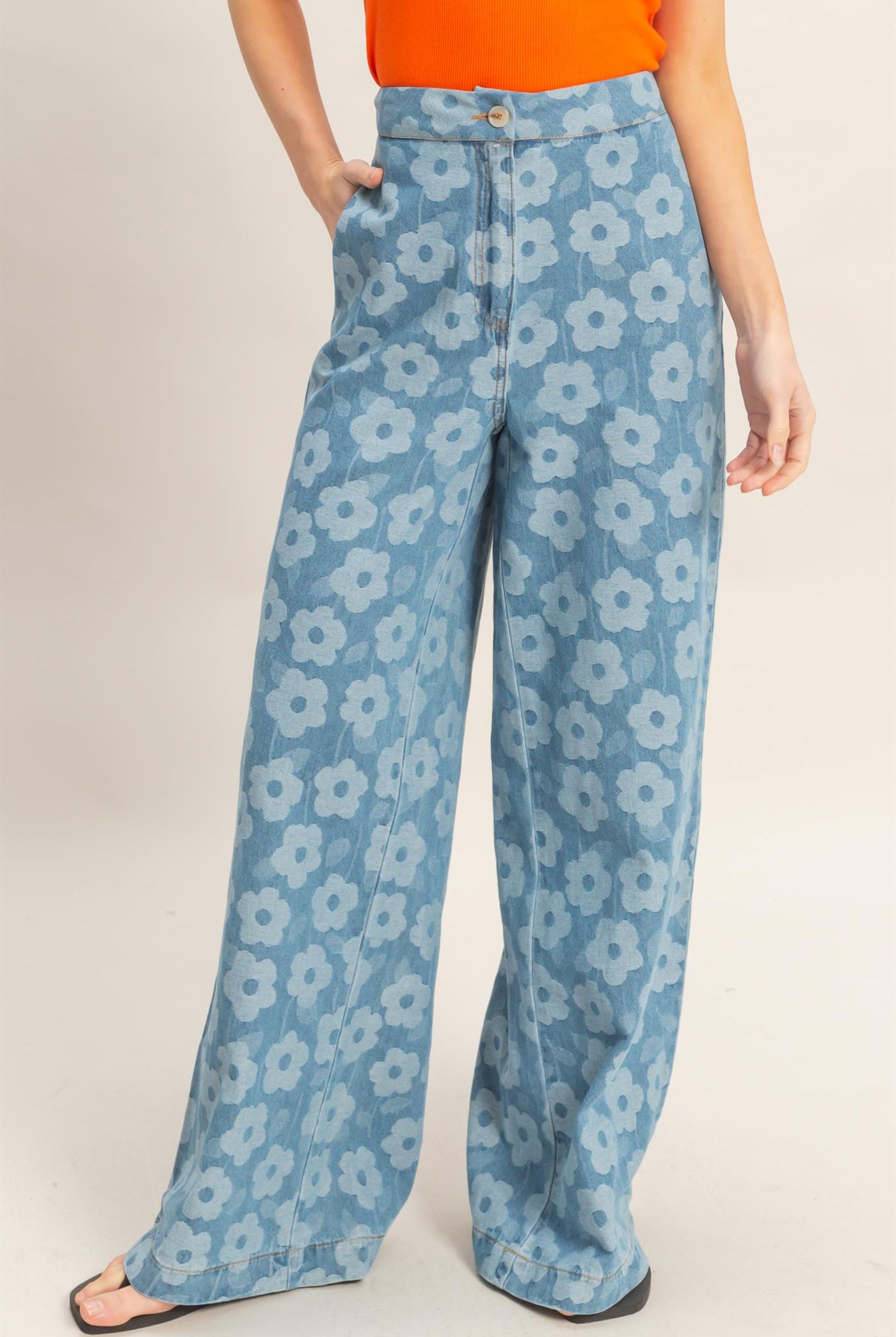Wholesale Floral Wide-Leg Pants Pants HF26A818 LIGHT BLUE HYFVE