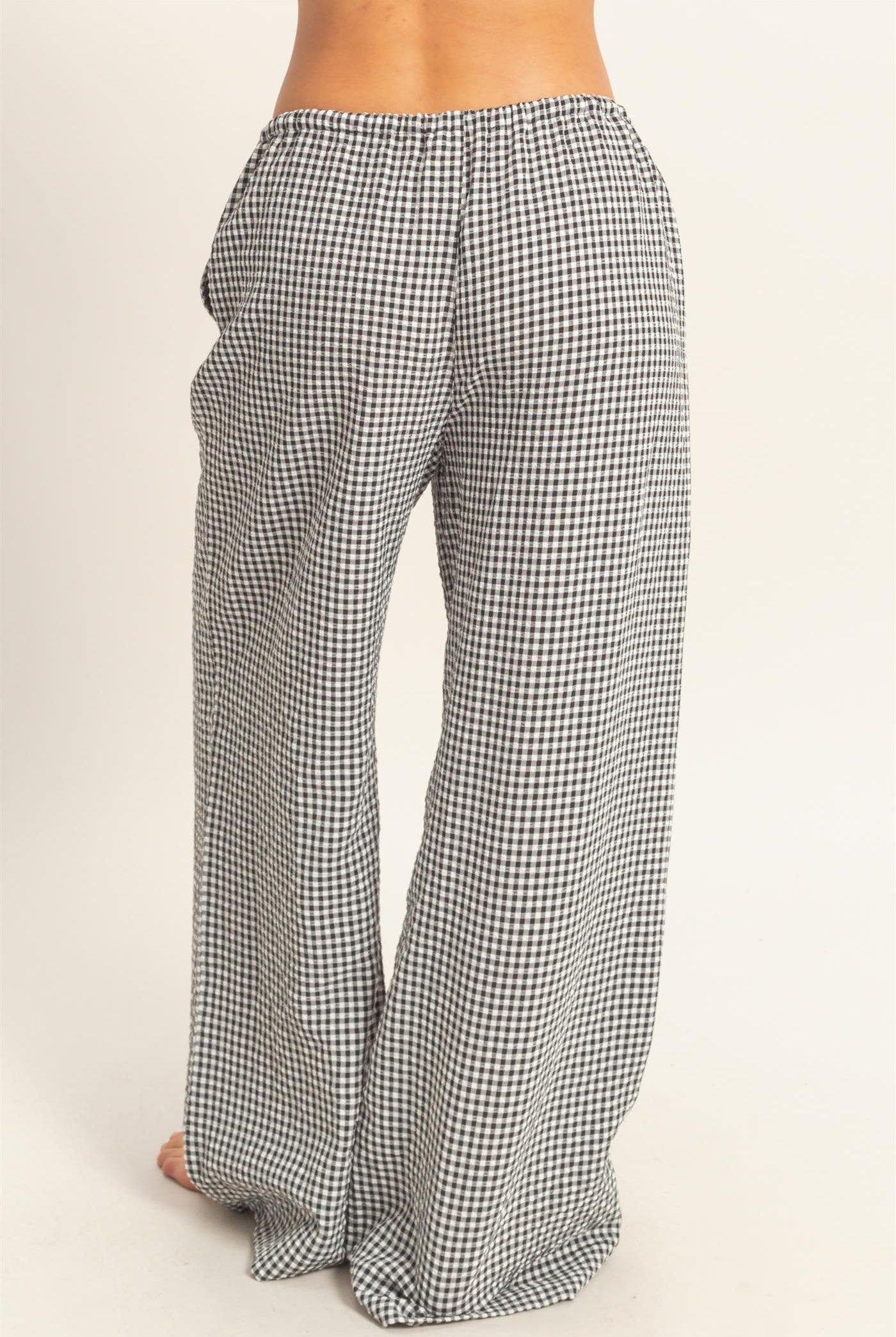 Wholesale Gingham Drawstring Wide-Leg Pants Pants DZ26C202 BLACK DOUBLE ZERO