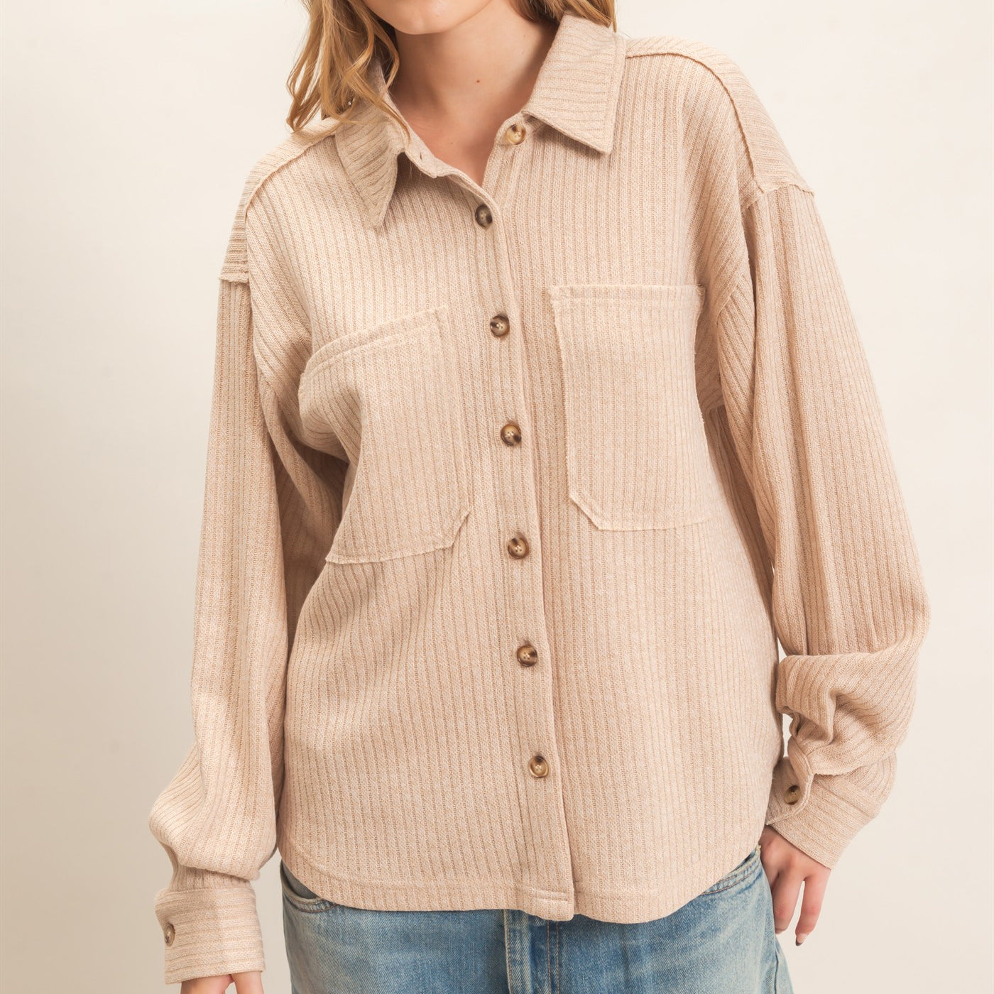 Wholesale Corduroy Button-Up Shirt Shirts HF26F138 BEIGE HYFVE