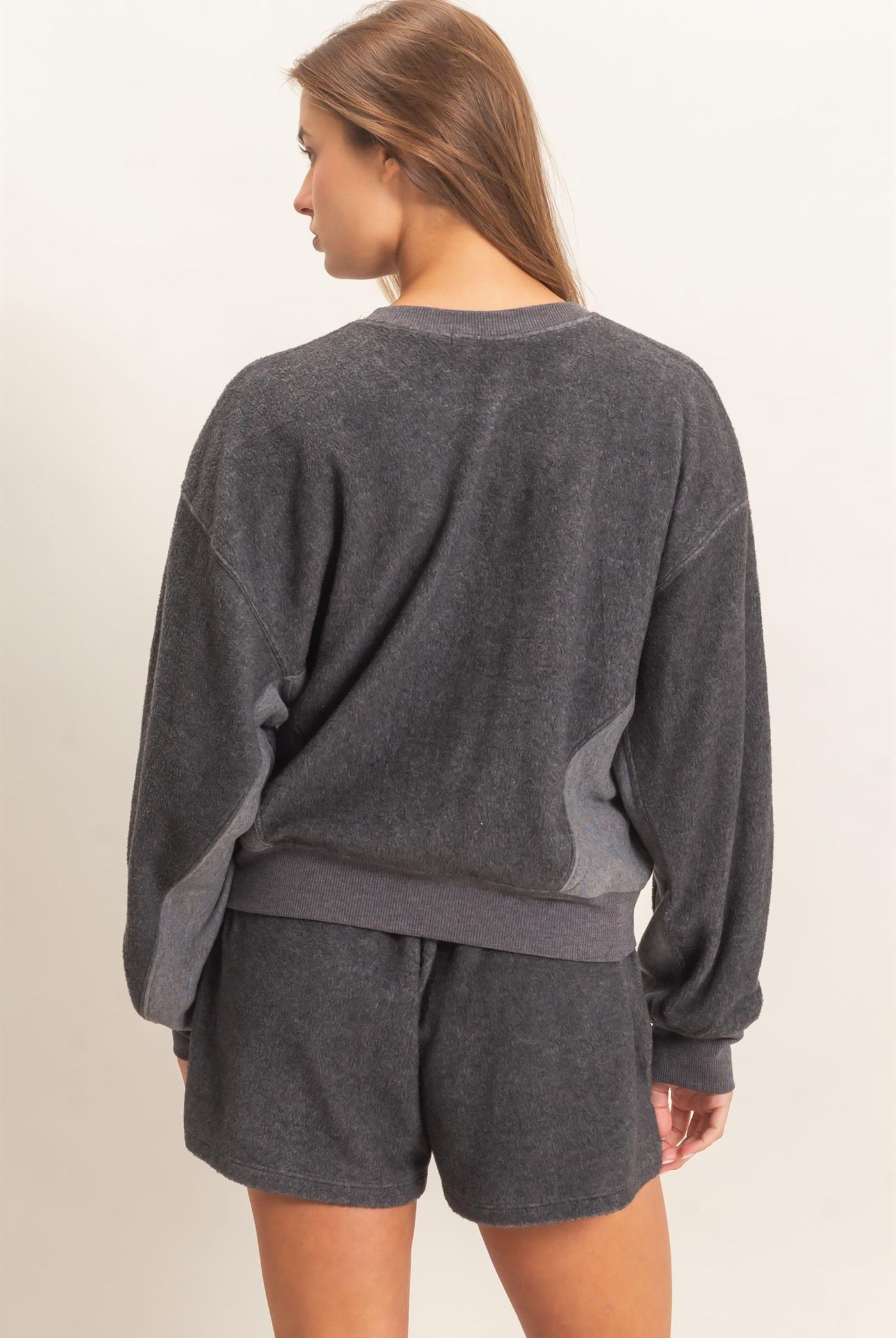 Wholesale Contrast Sweatshirt & Shorts Set Clothing DZ25F478-SET CHARCOAL DOUBLE ZERO