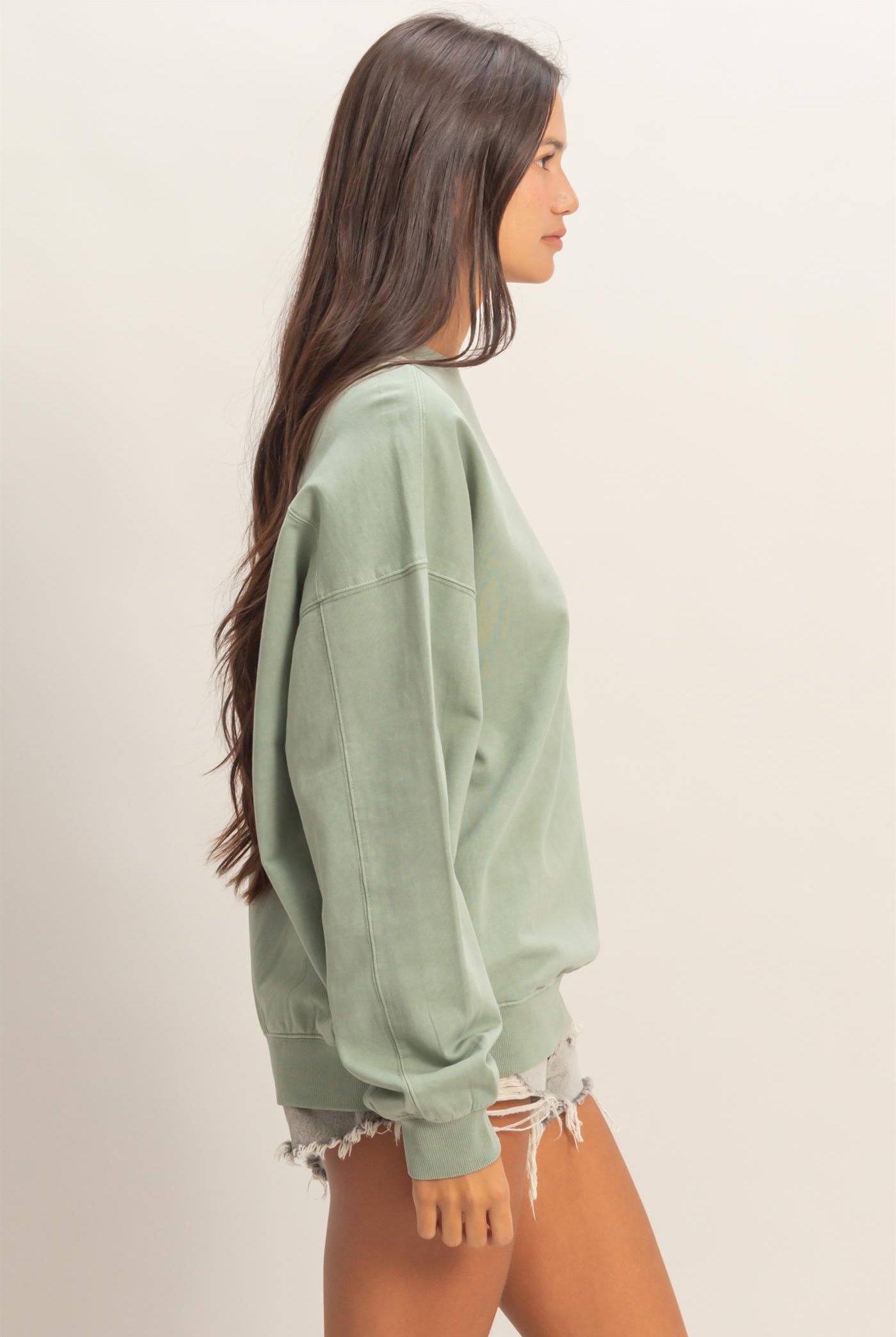 Wholesale Ribbed Crew Neck Sweatshirt Sweatshirts DZ26A265 SAGE GREEN DOUBLE ZERO