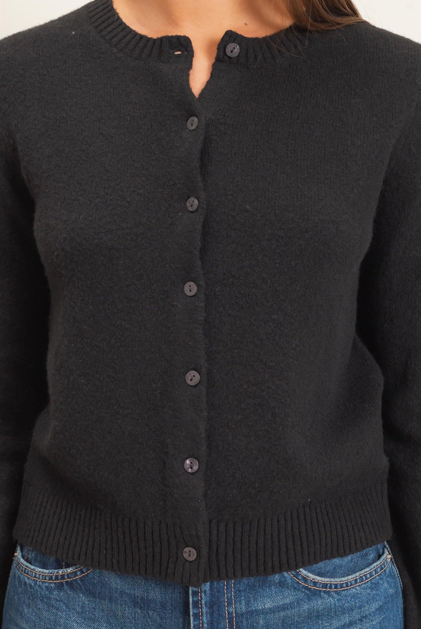Wholesale Crew Neck Cardigan Cardigans DZ26E119 BLACK DOUBLE ZERO