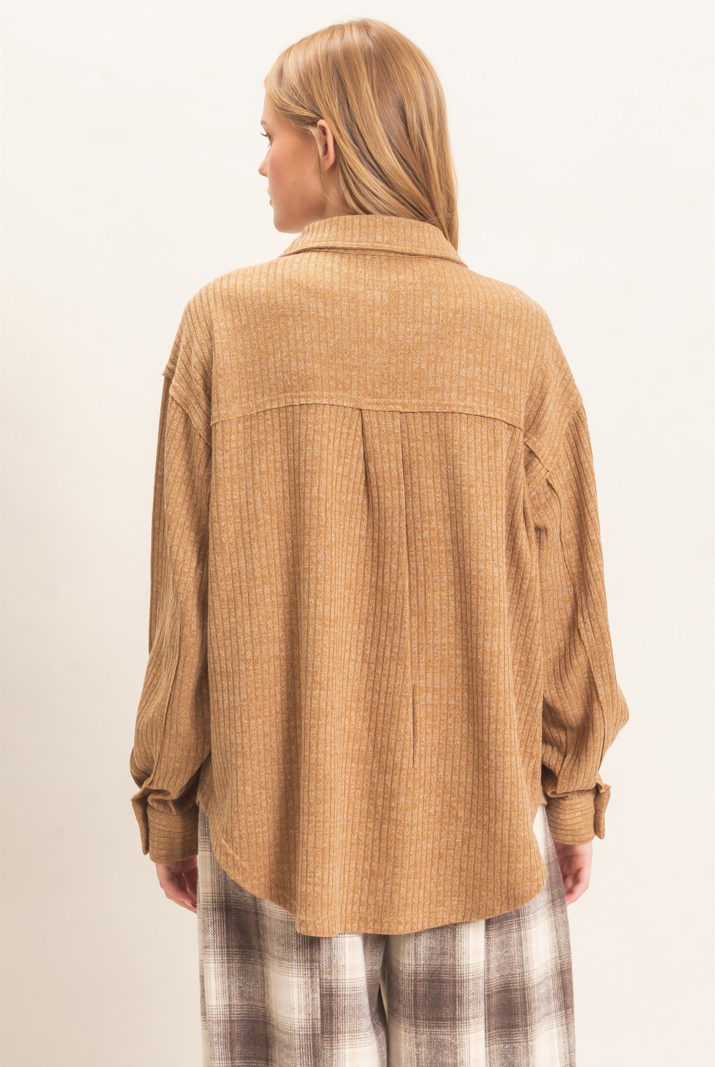 Wholesale Corduroy Button-Up Shirt Shirts HF26F138 LIGHT BROWN HYFVE