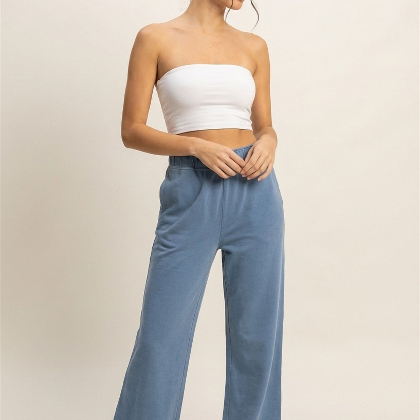 Wholesale High Waist Flare Pants Pants DZ24C346-D GRAY BLUE DOUBLE ZERO