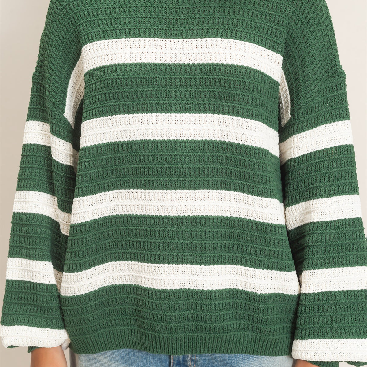 Wholesale Striped Oversized Sweater Sweaters DZ27A192 DARK GREEN DOUBLE ZERO