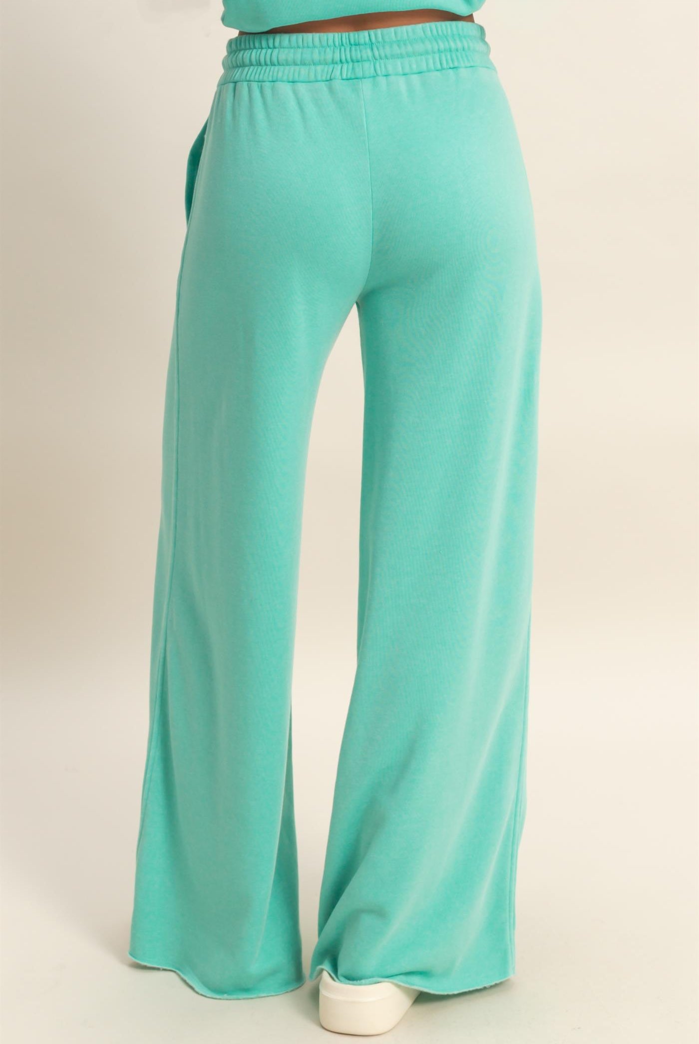 Wholesale Burnout French Terry Wide-Leg Pants Pants DZ26A259 TURQUOISE DOUBLE ZERO