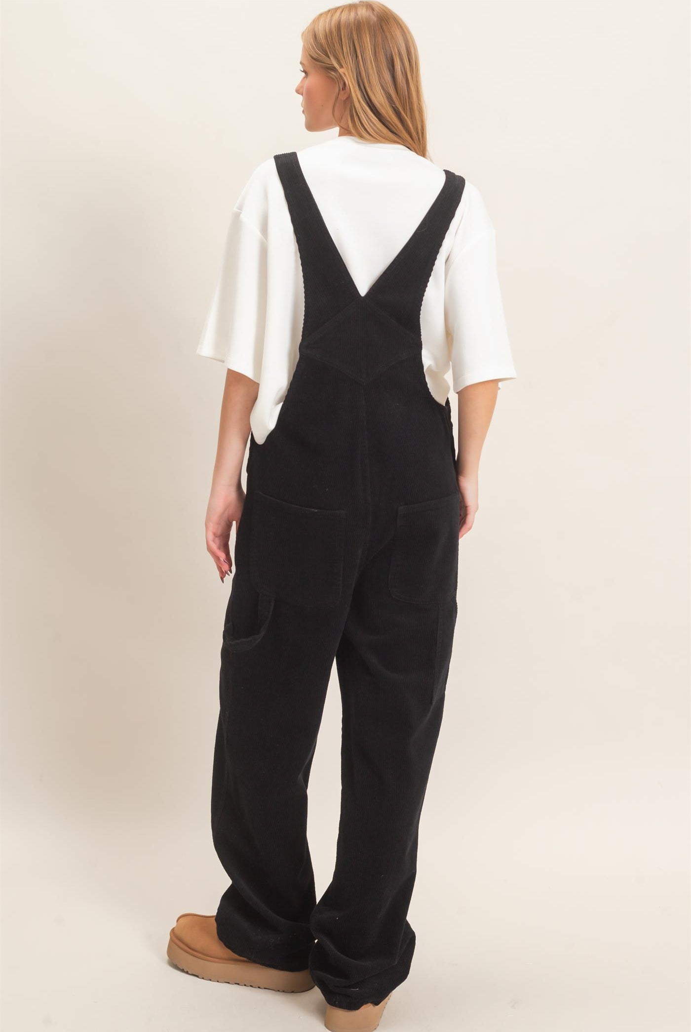 Wholesale Mineral Wash Corduroy Overalls Clothing HF26F210-D BLACK HYFVE